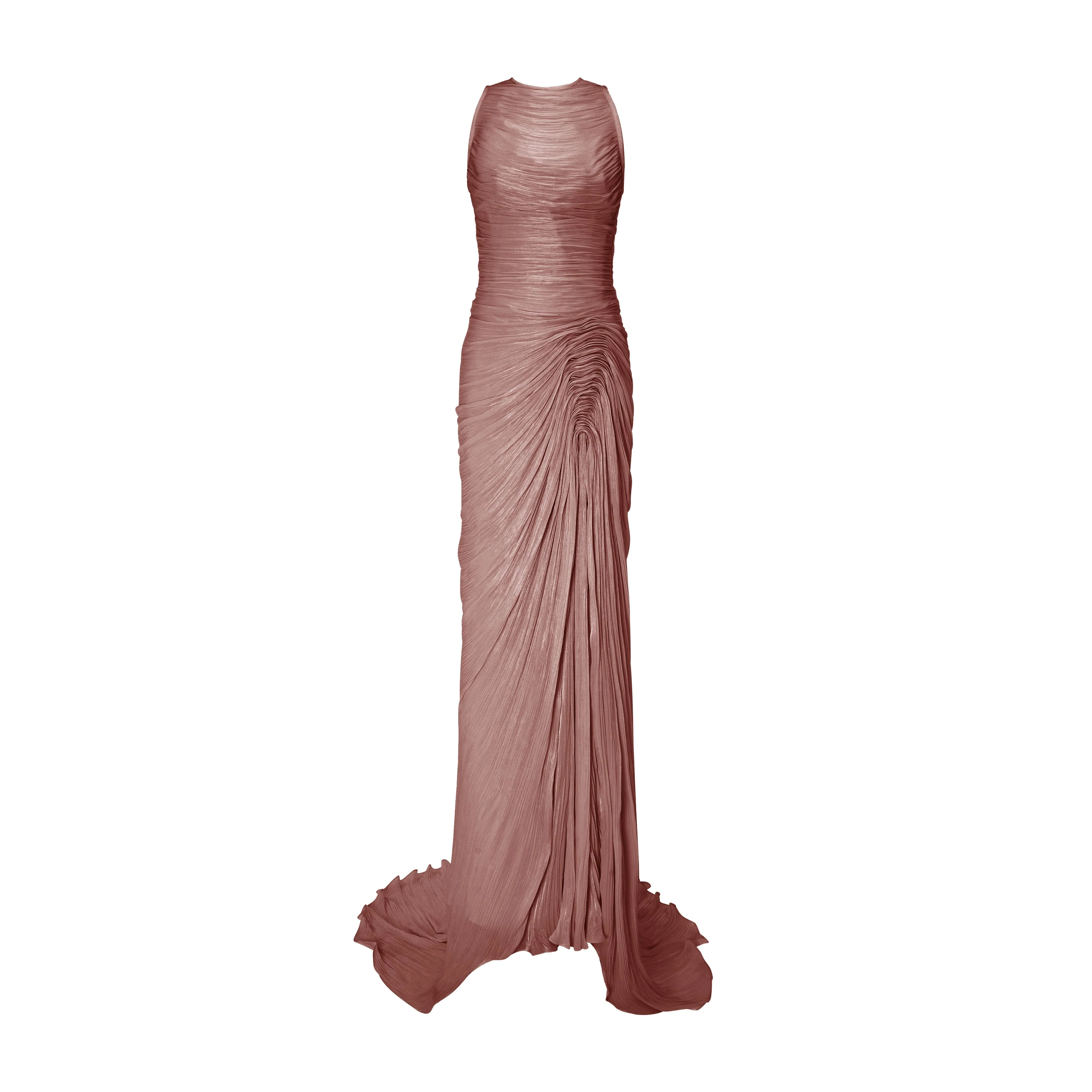High Neck Pleated Satin Dress - Image 6