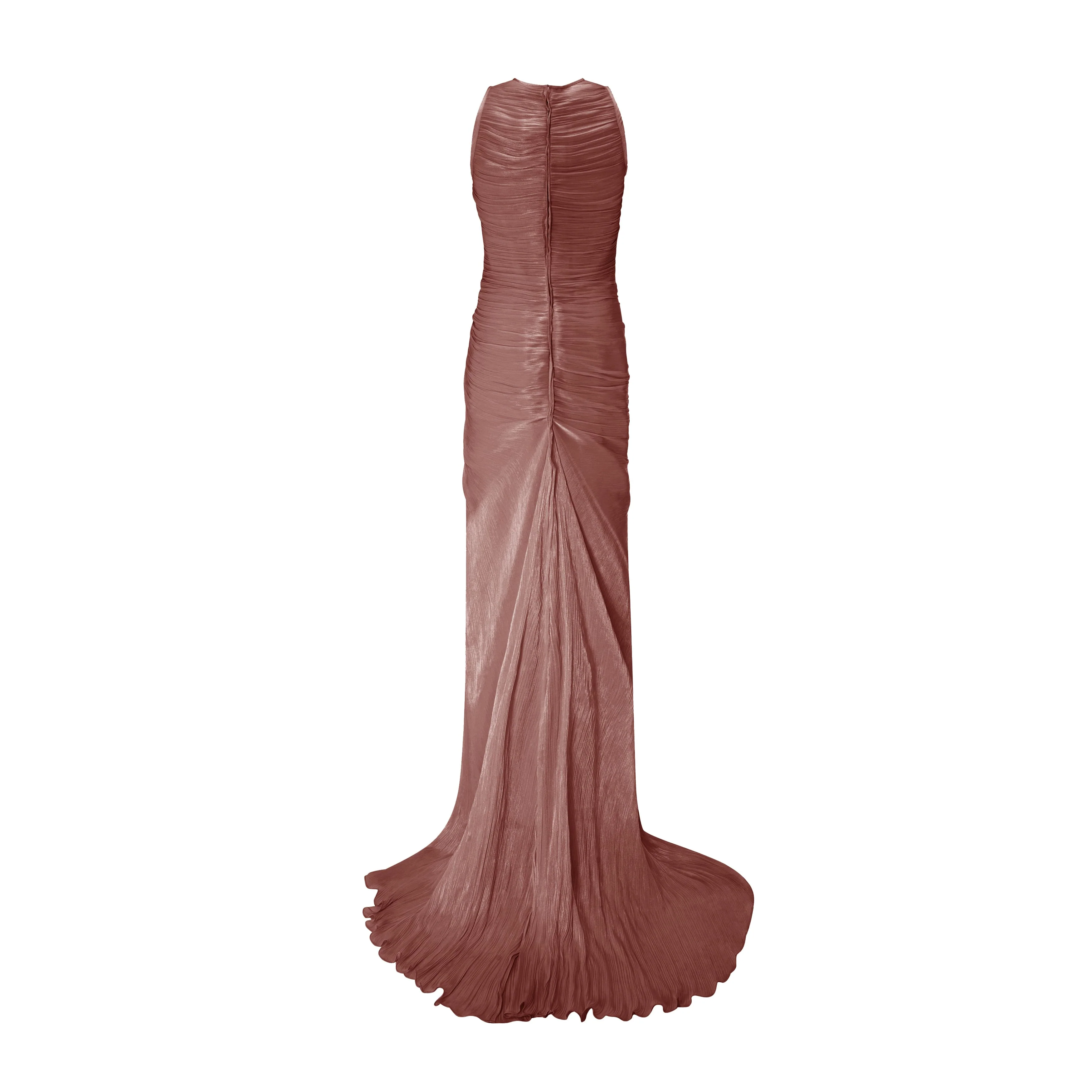High Neck Pleated Satin Dress - Image 7