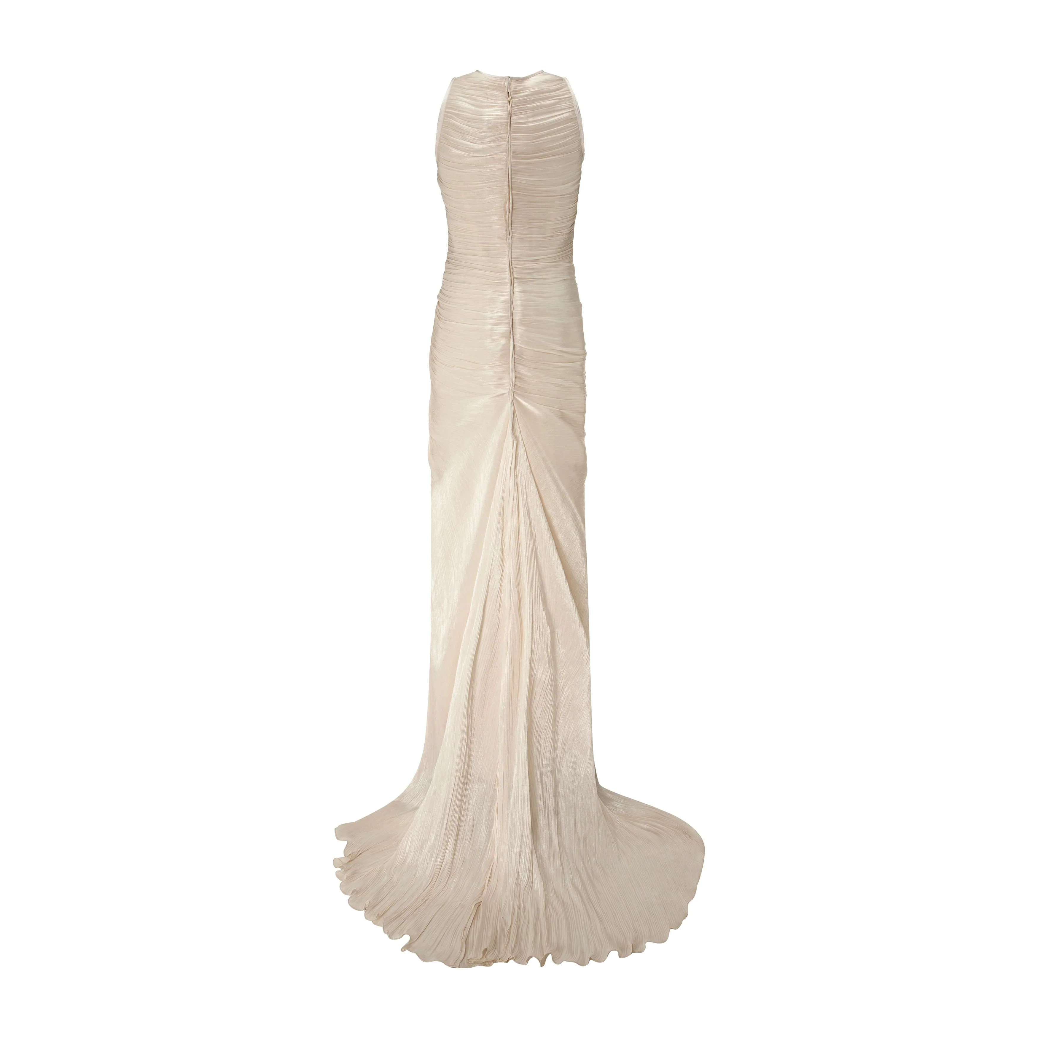 High Neck Pleated Satin Dress - Image 9