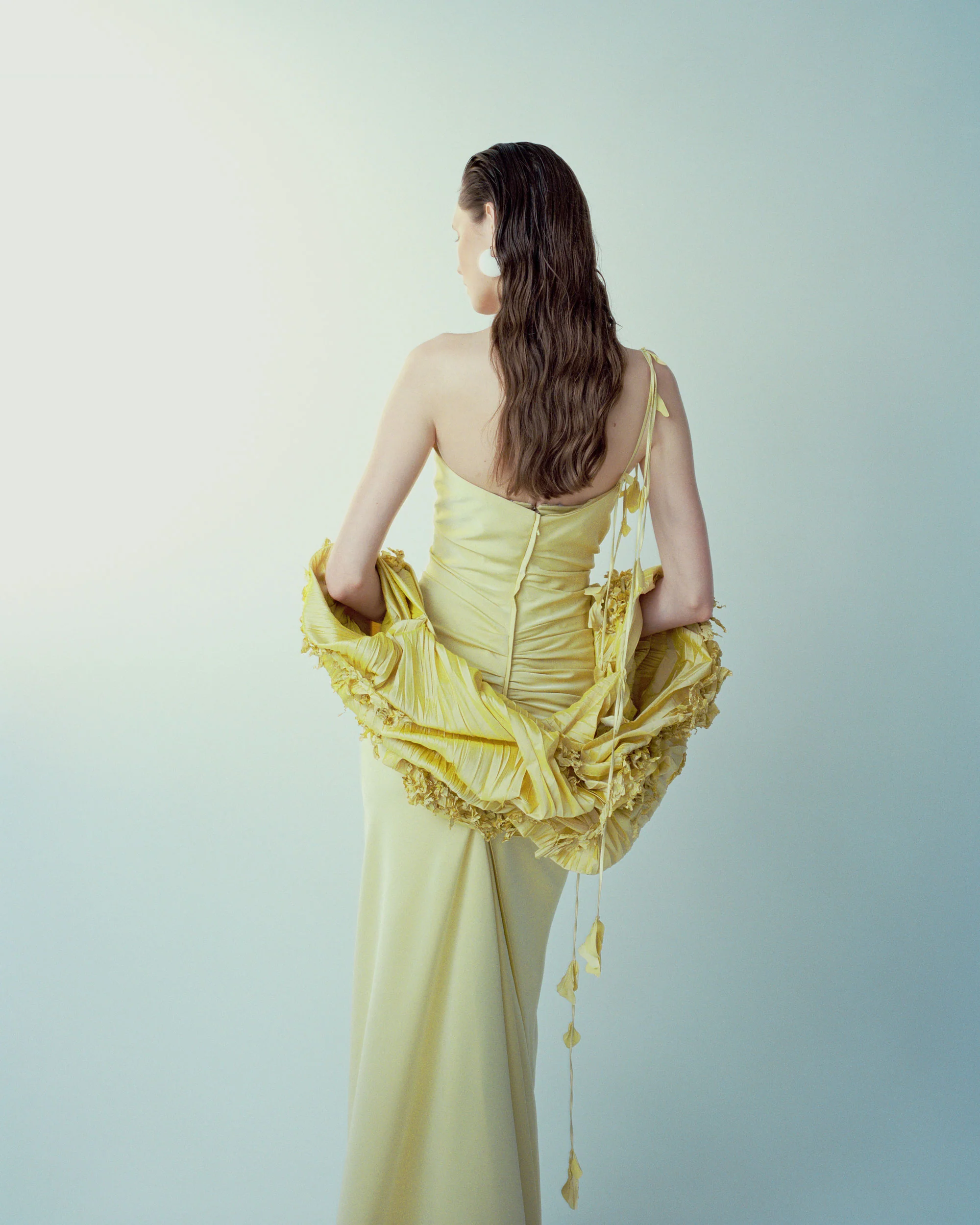 LISANDRA - ONE-STRAP DRAPED SATIN GOWN WITH CORSET - Image 3