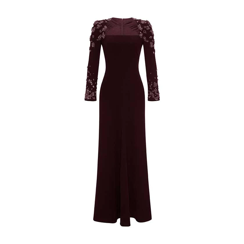 LONG -SLEEVE CREPE GOWN WITH EMBODIED SHOULDER AND SLEEVE - Image 3