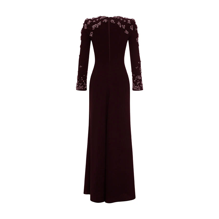LONG -SLEEVE CREPE GOWN WITH EMBODIED SHOULDER AND SLEEVE - Image 4