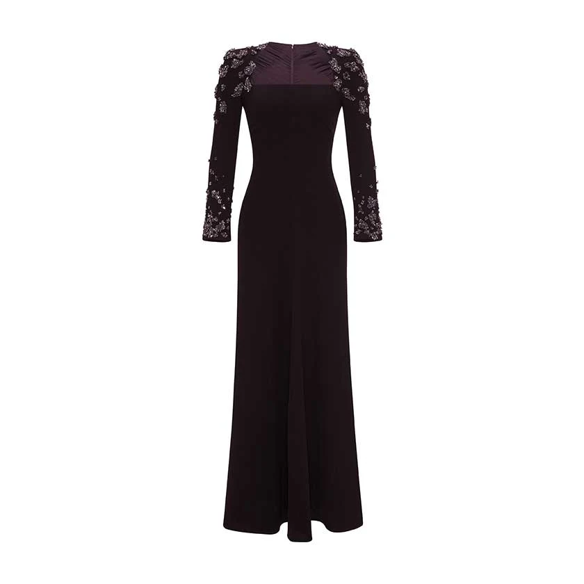 LONG -SLEEVE CREPE GOWN WITH EMBODIED SHOULDER AND SLEEVE - Image 5