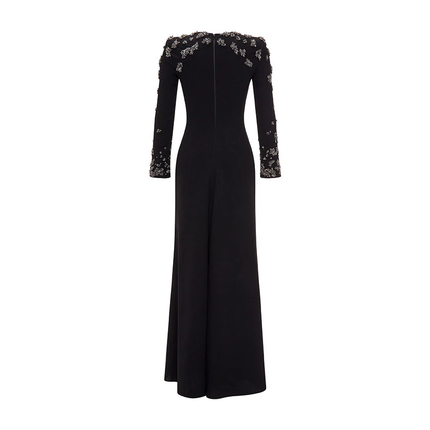 LONG -SLEEVE CREPE GOWN WITH EMBODIED SHOULDER AND SLEEVE - Image 7
