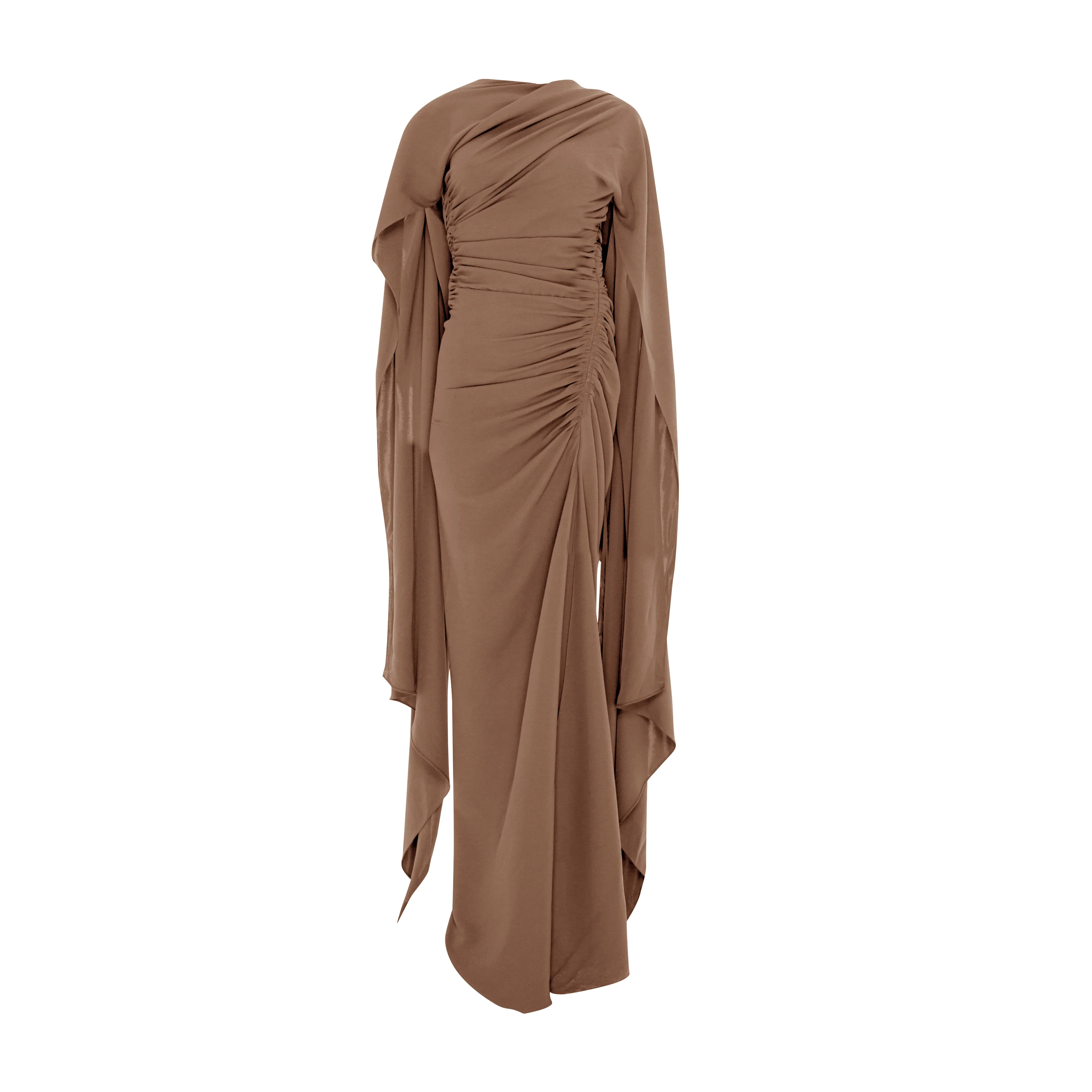 Long sleeve draped Crepe gown with slit - Image 4