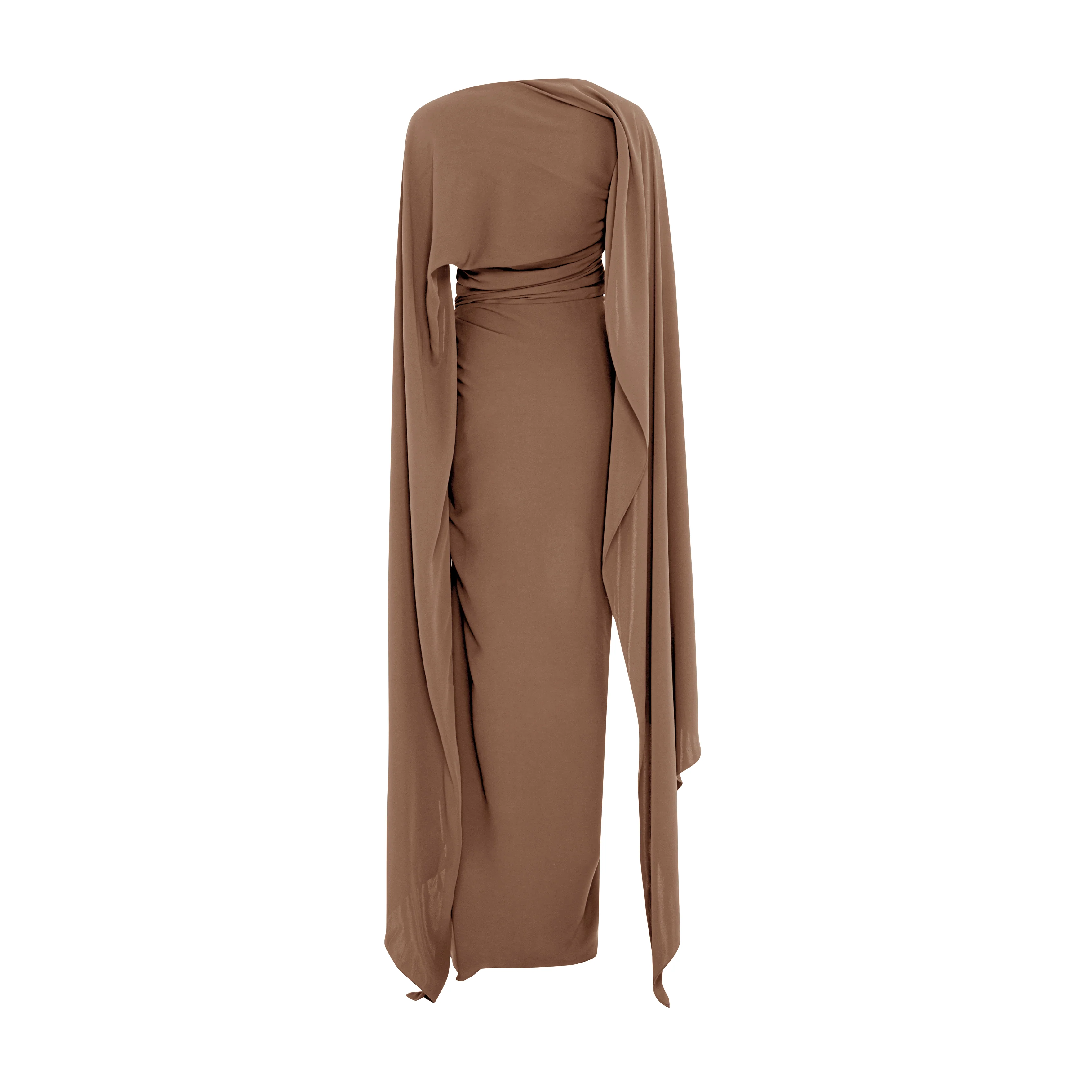 Long sleeve draped Crepe gown with slit - Image 5