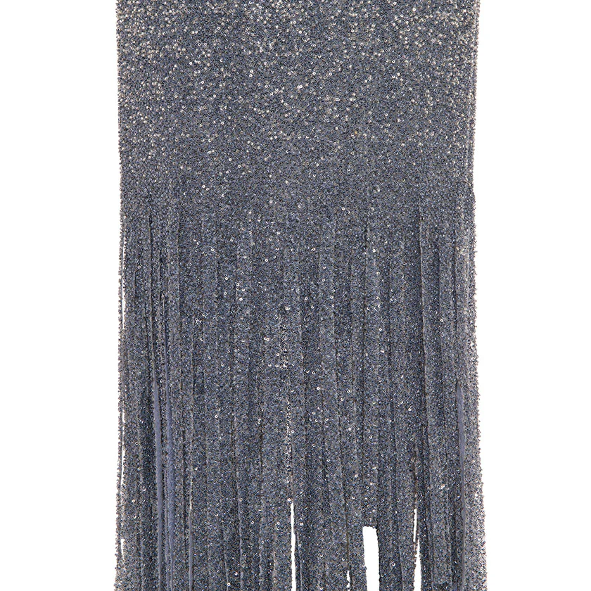 LONG -SLEEVED BEADED STONE GOWN WITH STRIP CUTS DOWN - Image 4