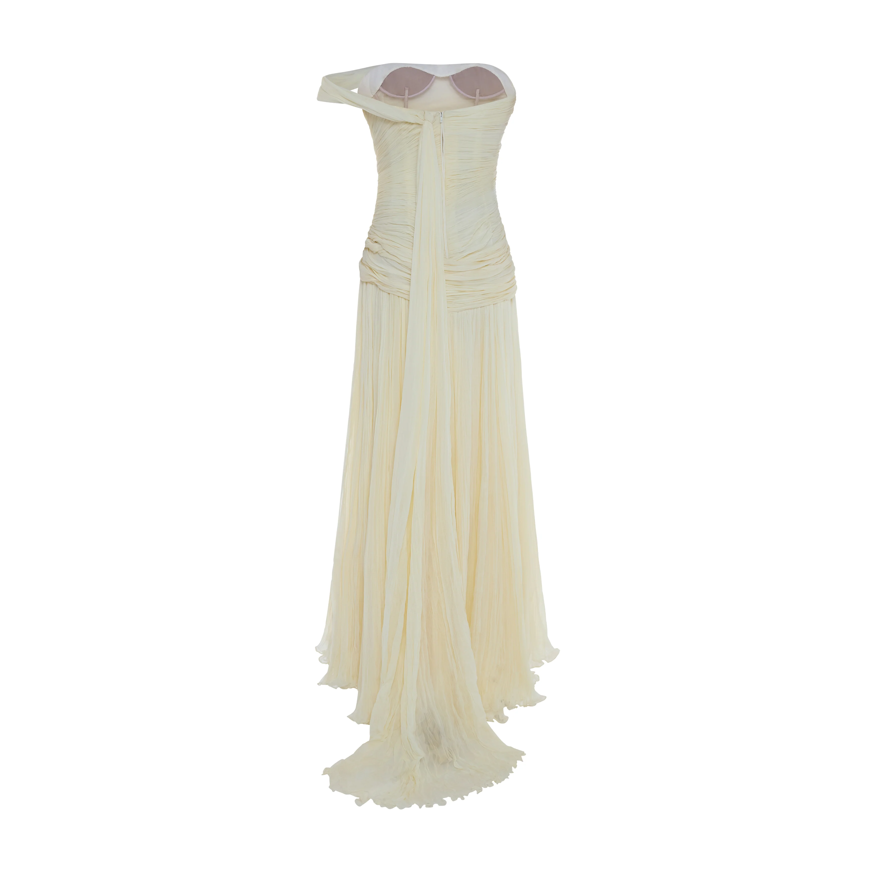 MAYELIN - ONE-SHOULDER PLEATED SILK GEORGETTE GOWN WITH TWISTED DETAIL - Image 3