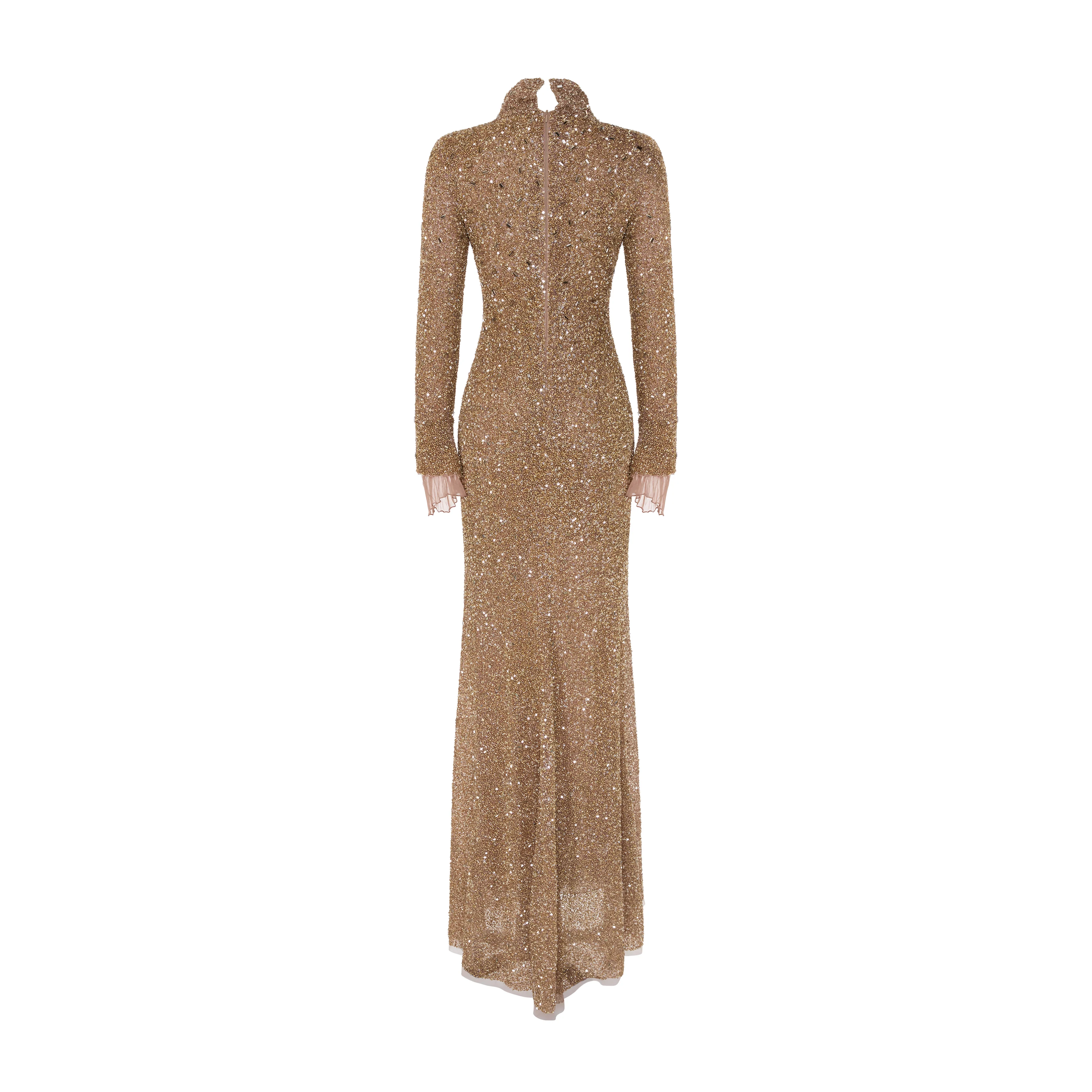 MILAGROS - LONG-SLEEVED EMBROIDERED GOWN WITH STRUCTURED COLLAR - Image 4