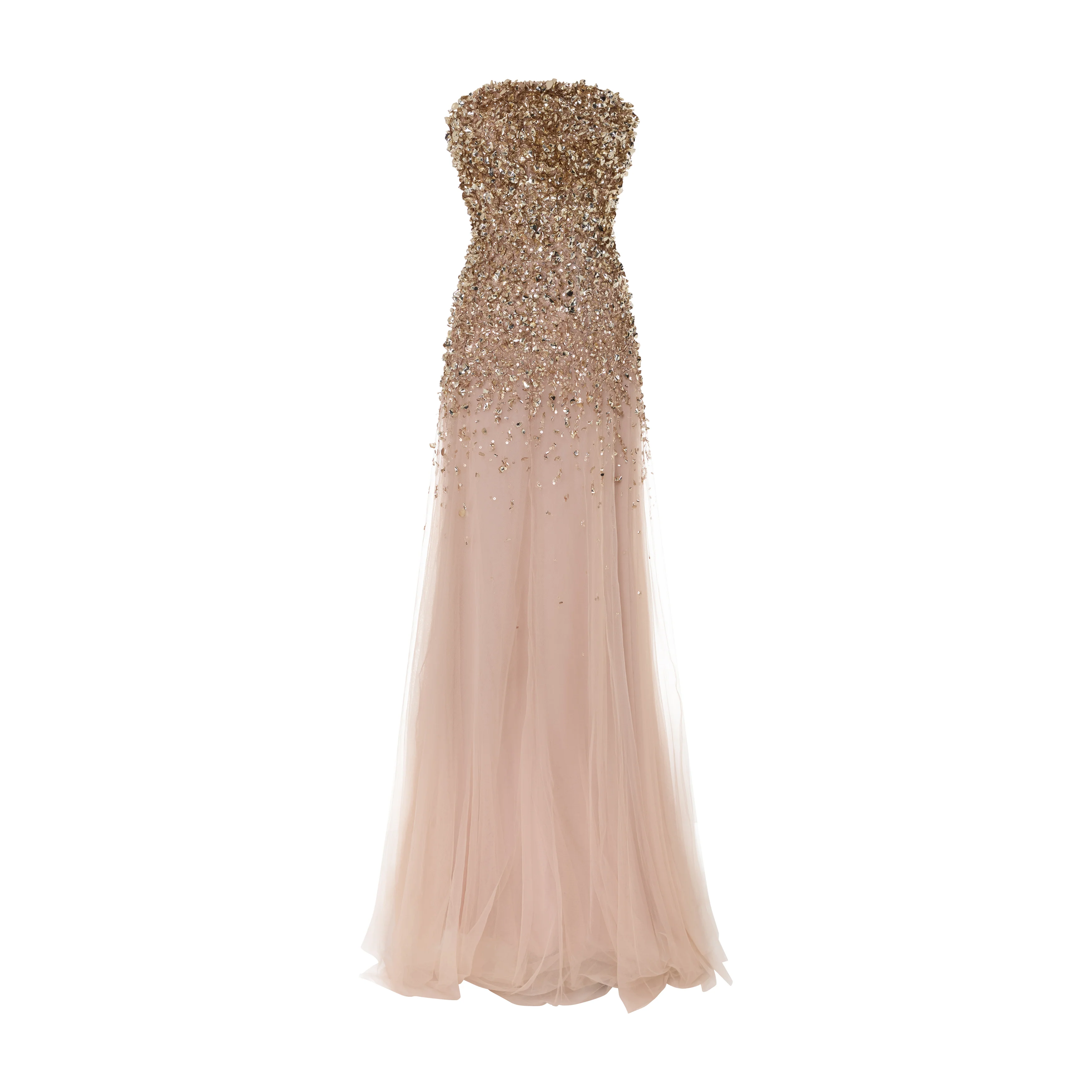 ODALYS - STRAPLESS GOLD EMBROIDERED GOWN WITH TULLE BOTTOM