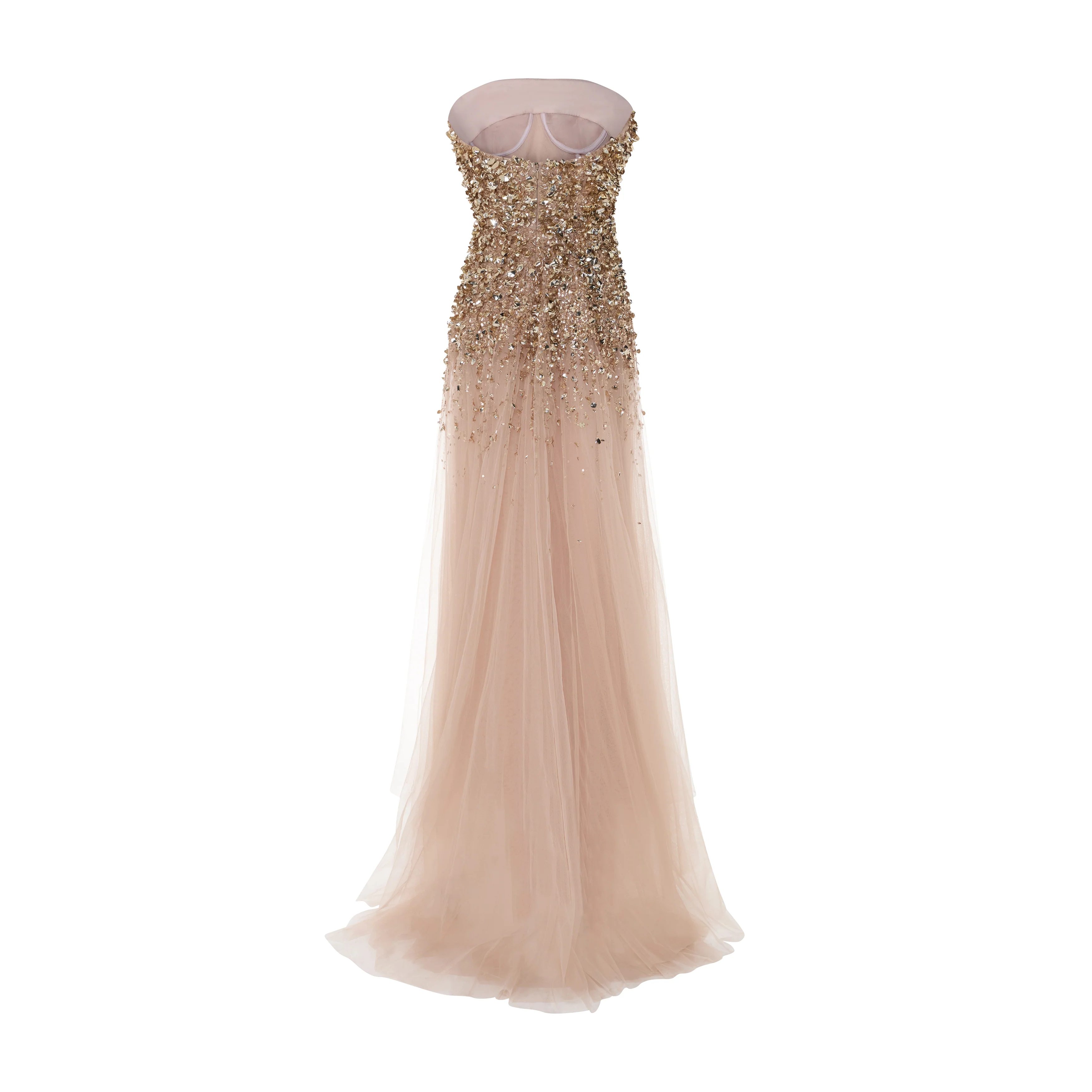 ODALYS - STRAPLESS GOLD EMBROIDERED GOWN WITH TULLE BOTTOM - Image 3