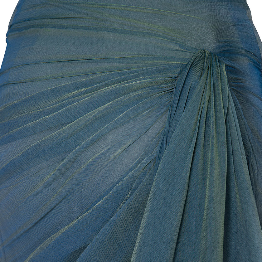 OFF-SHOULDER DRAPED SILKY CHIFFON GOWN WITH SIDE TAIL - Image 4
