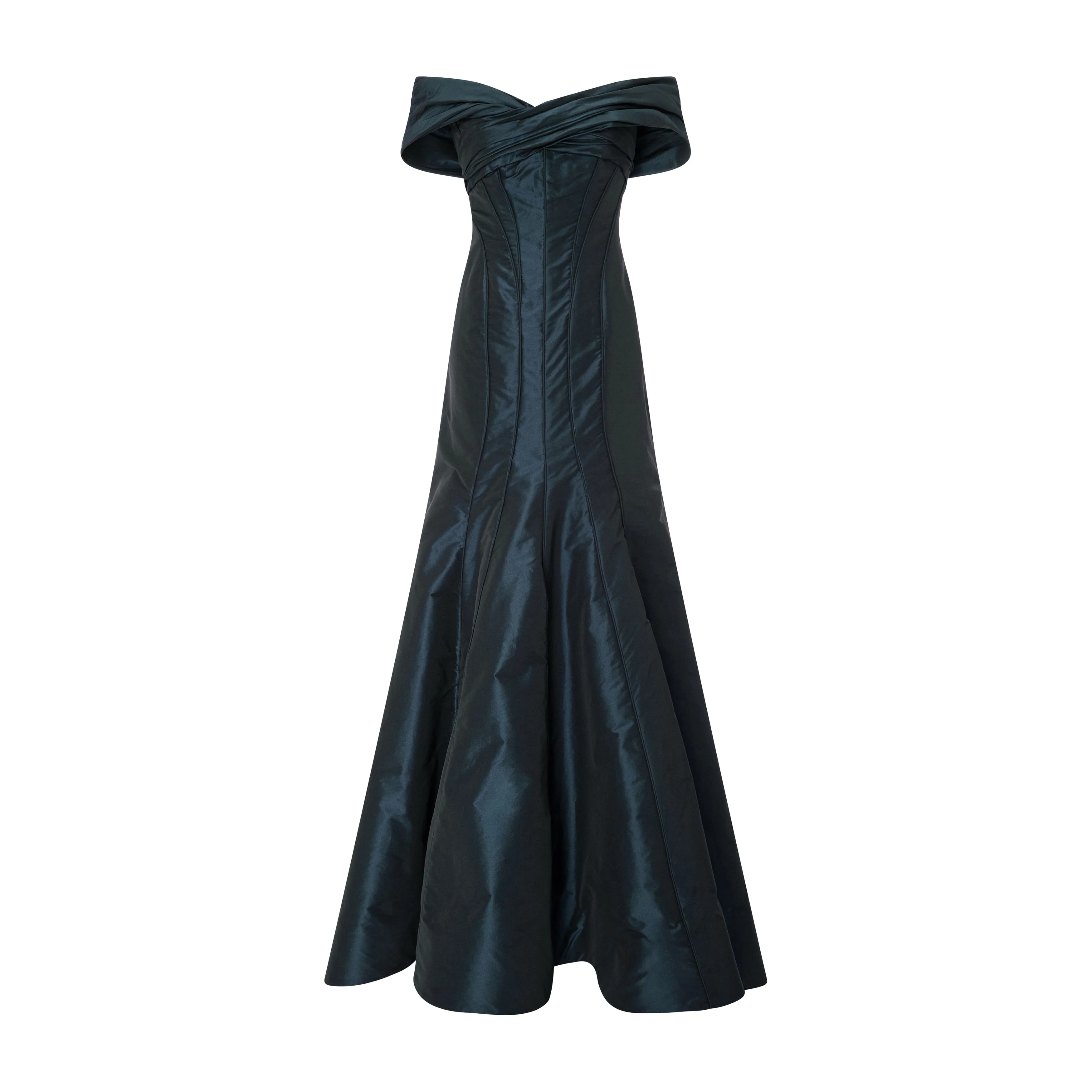 Off-Shoulder Fish Cut Taffeta Dress - Image 10