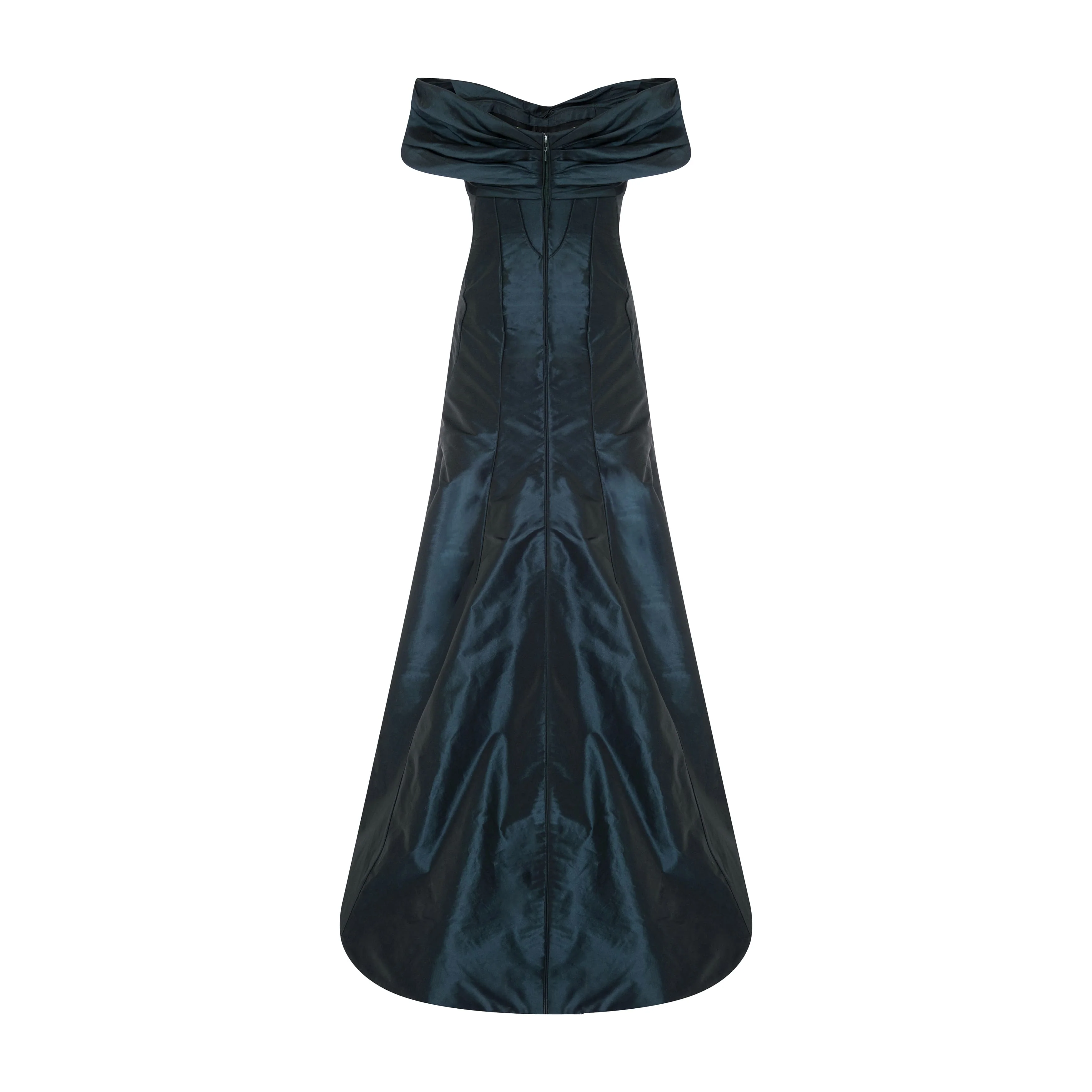 Off-Shoulder Fish Cut Taffeta Dress - Image 11