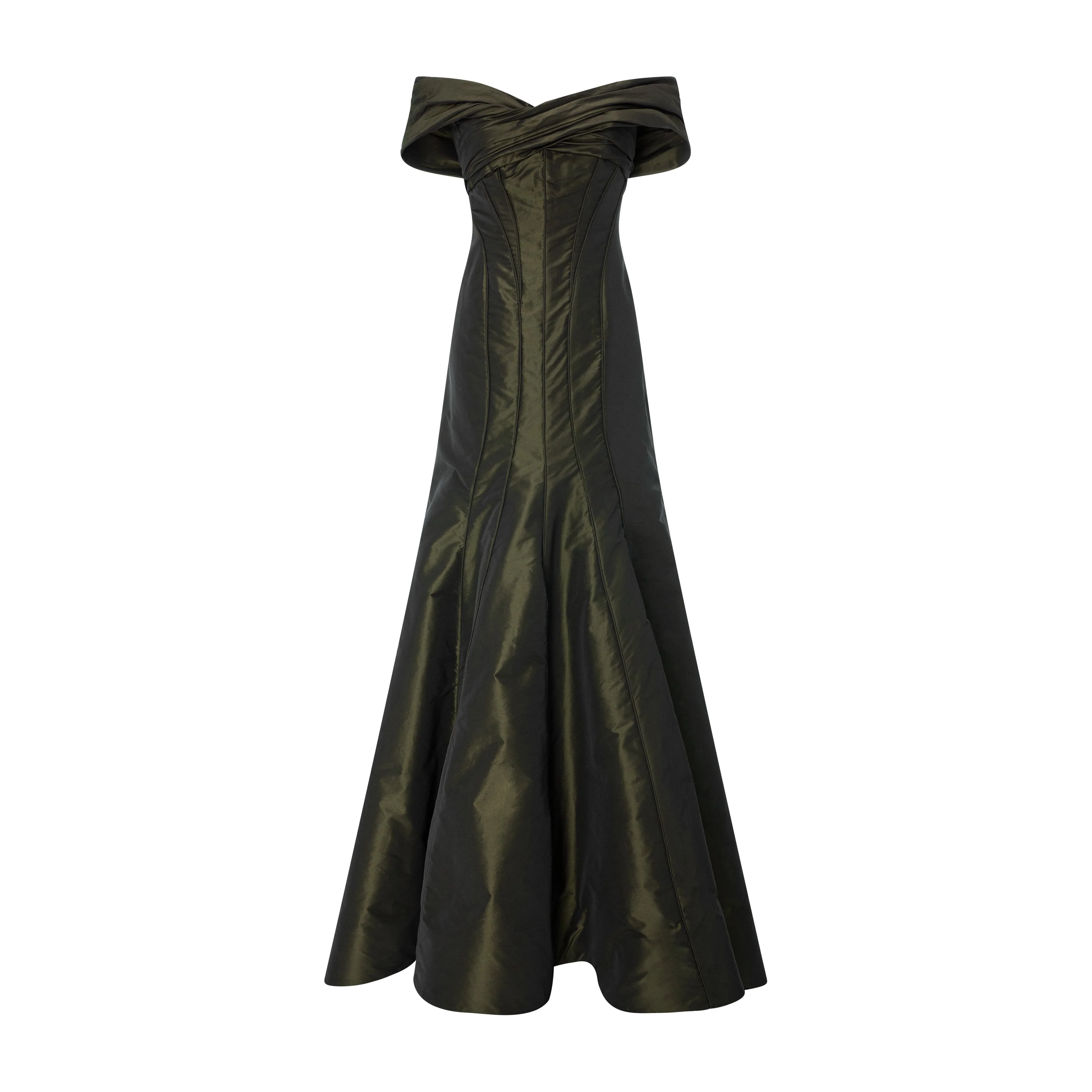 Off-Shoulder Fish Cut Taffeta Dress - Image 6