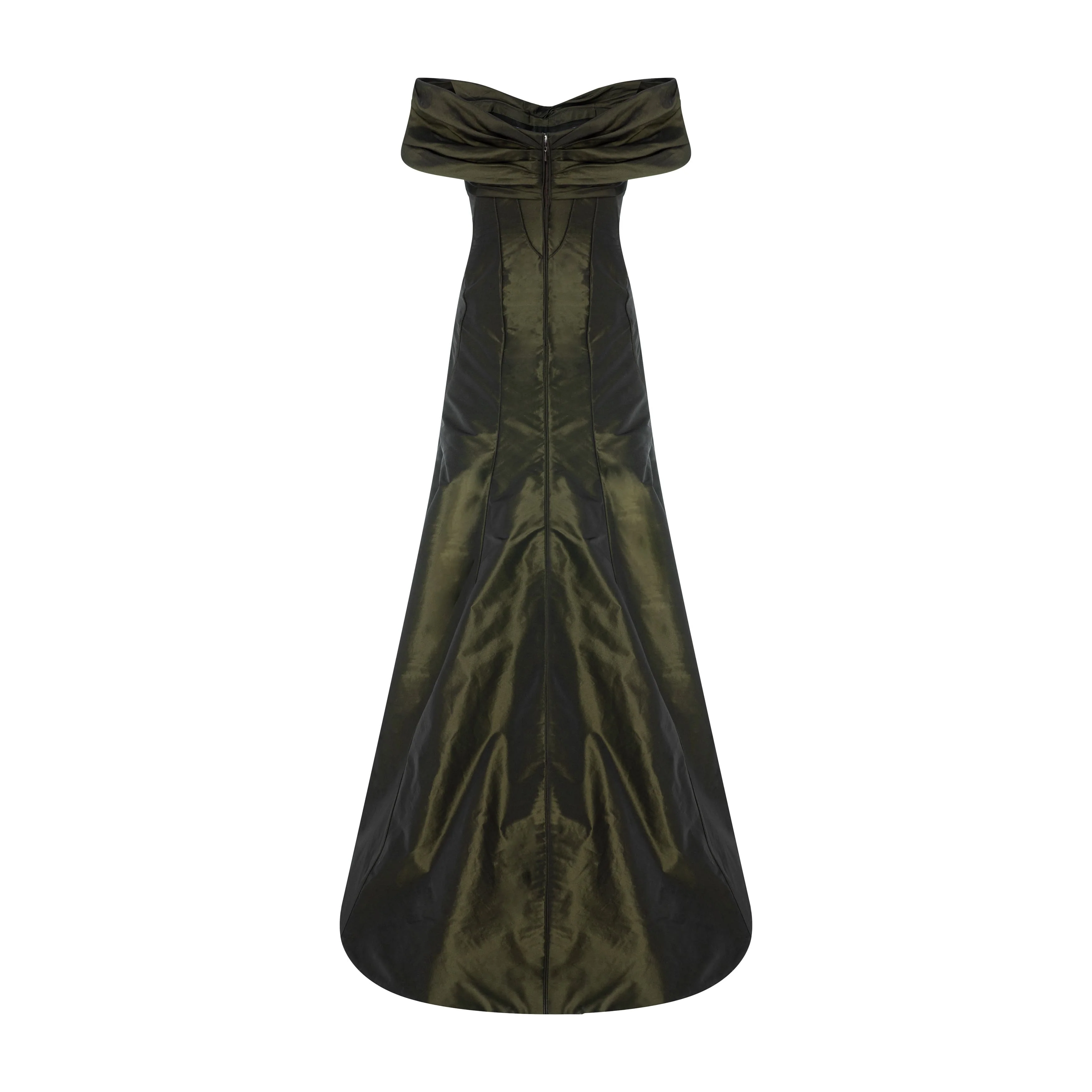Off-Shoulder Fish Cut Taffeta Dress - Image 7