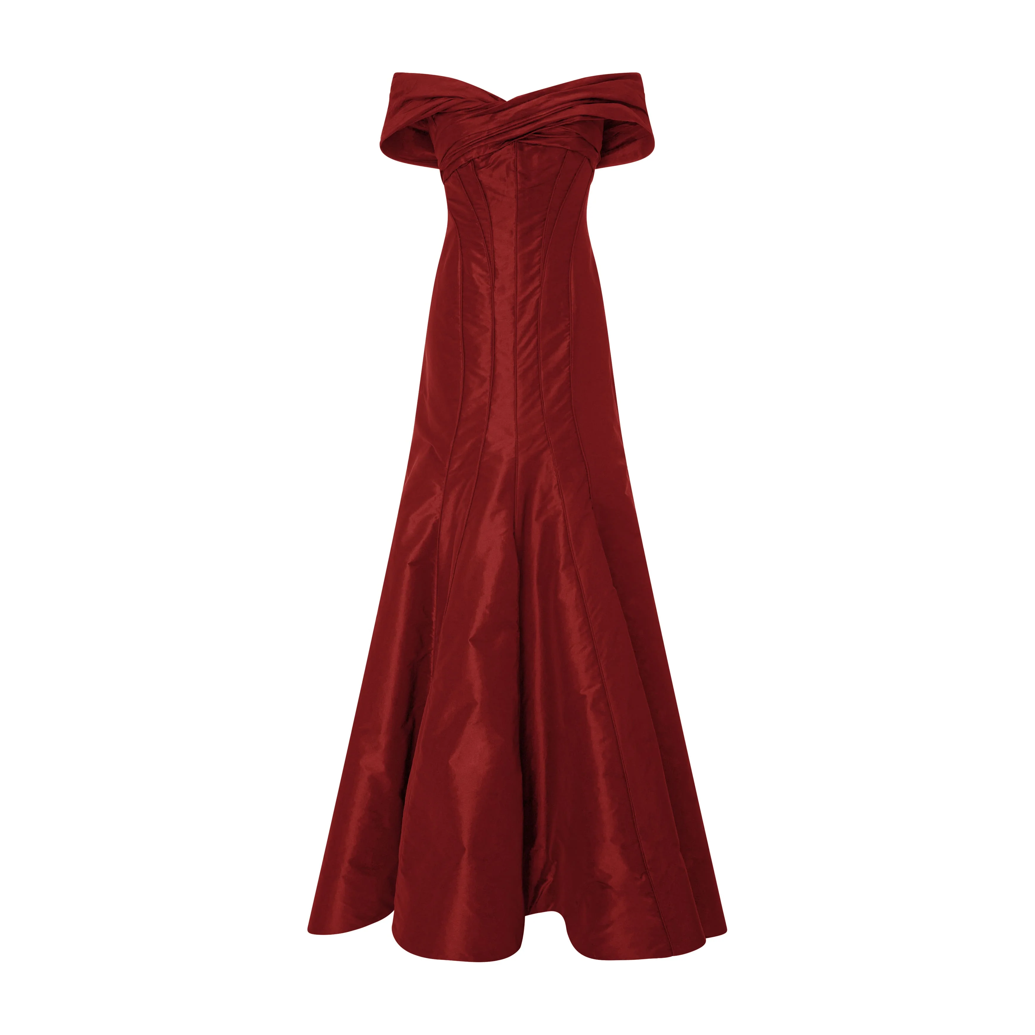 Off-Shoulder Fish Cut Taffeta Dress - Image 8
