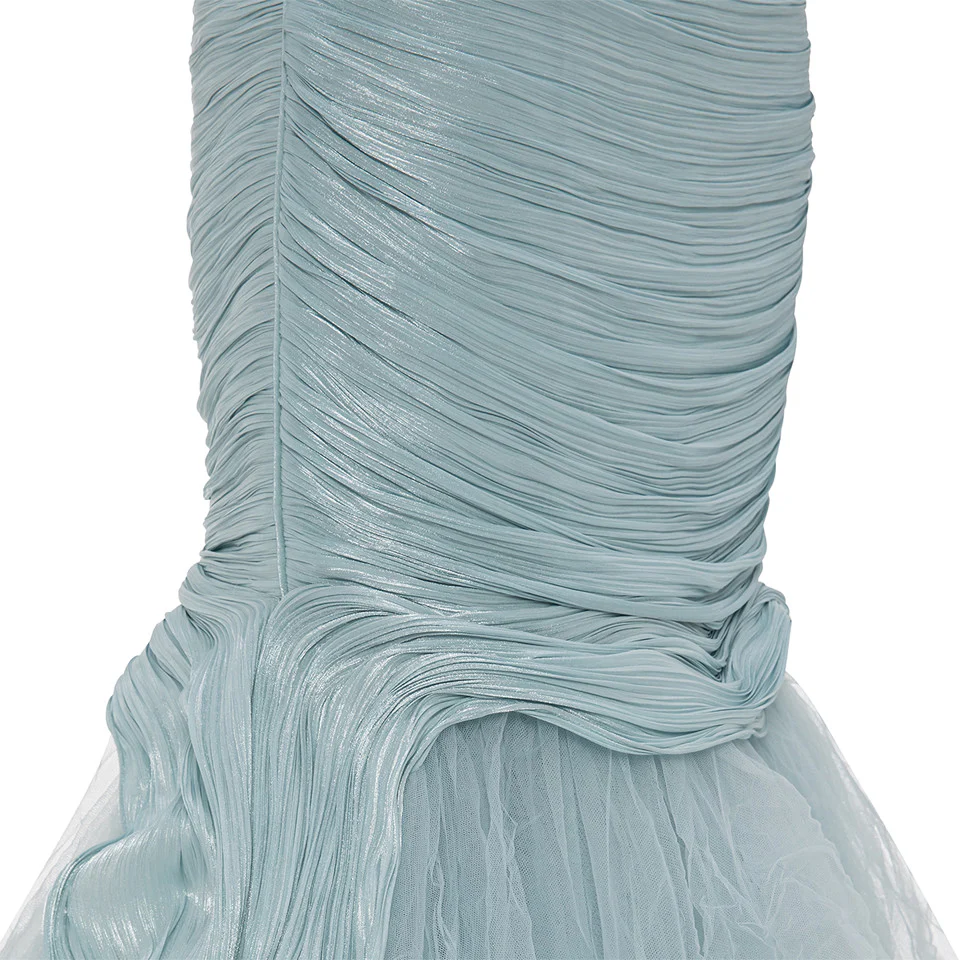 OFF SHOULDER FISHCUT PLEATED ROSEYA DRESS WITH PLEATED TULLE - Image 4