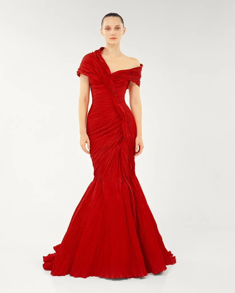 OFF SHOULDER FISHCUT PLEATED TAFFETA DRESS - Image 2