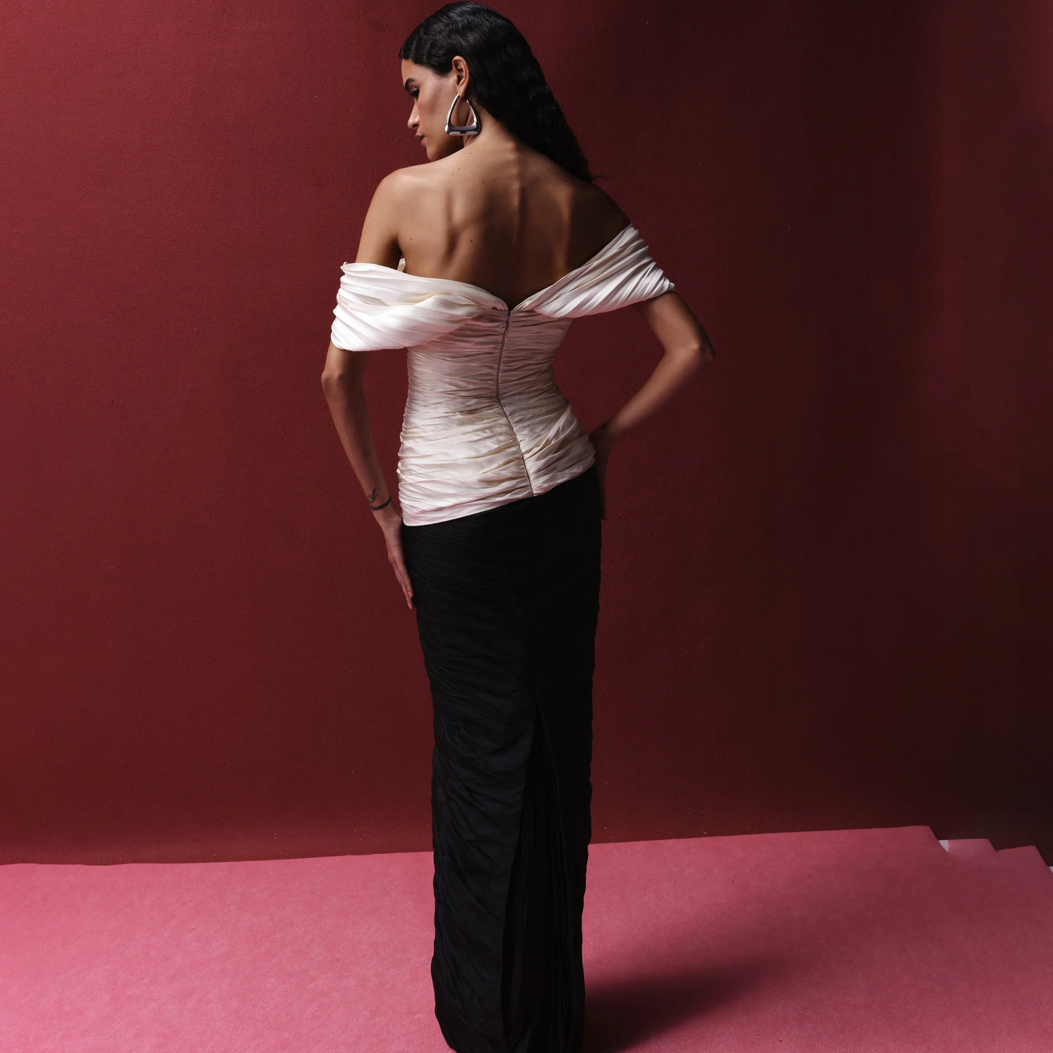 Off Shoulder hand pleated mikado top and hand pleated Taffeta skirt - Image 4