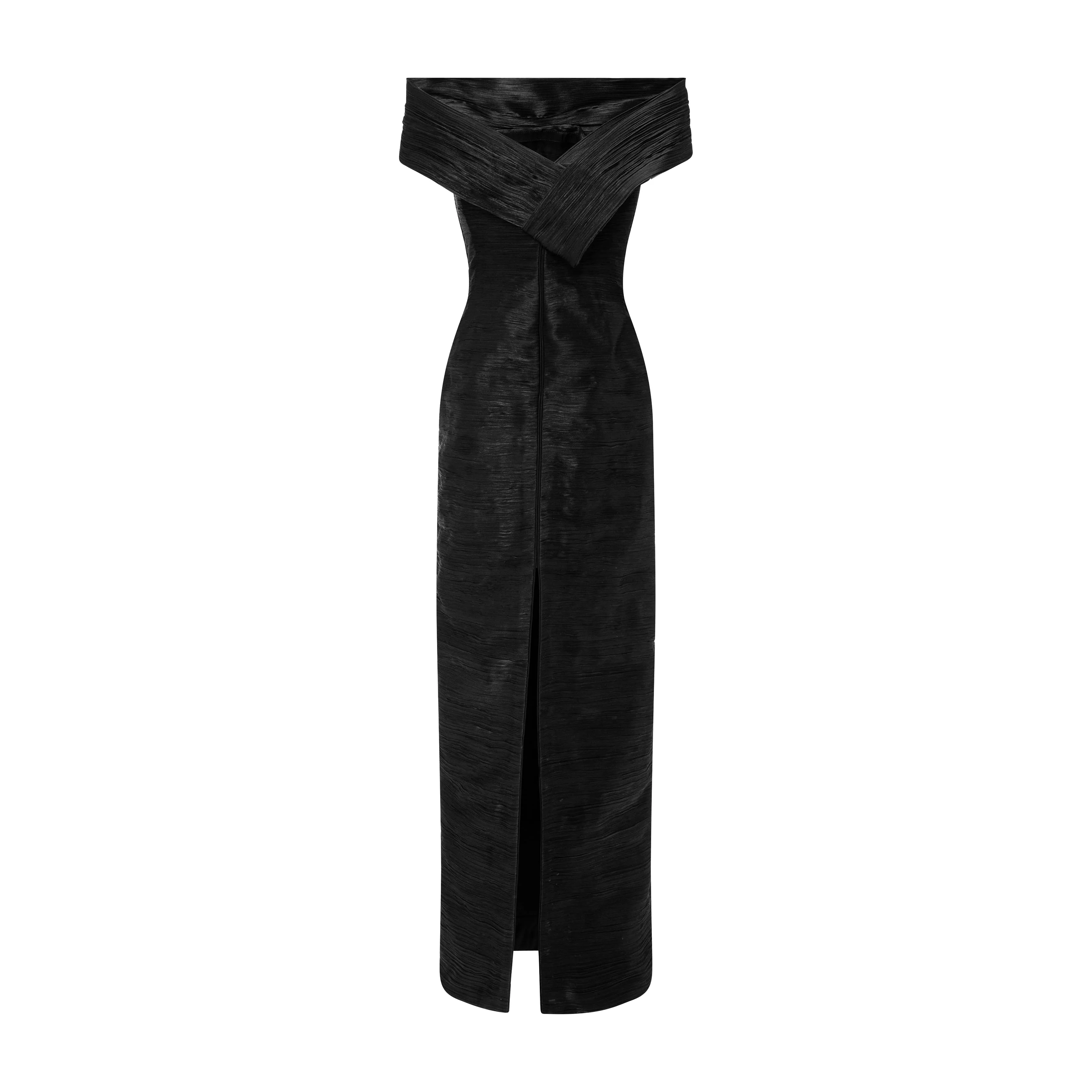 Off-Shoulder Pleated Silk Dress - Image 10