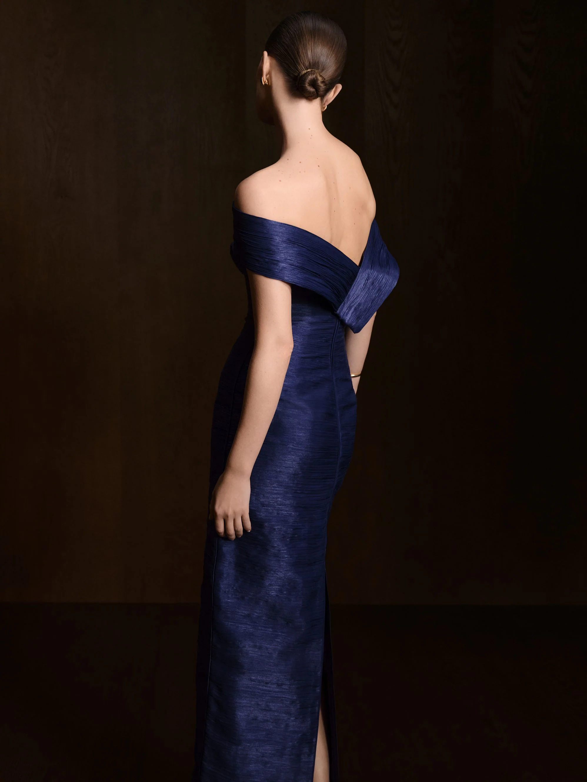 Off-Shoulder Pleated Silk Dress - Image 5