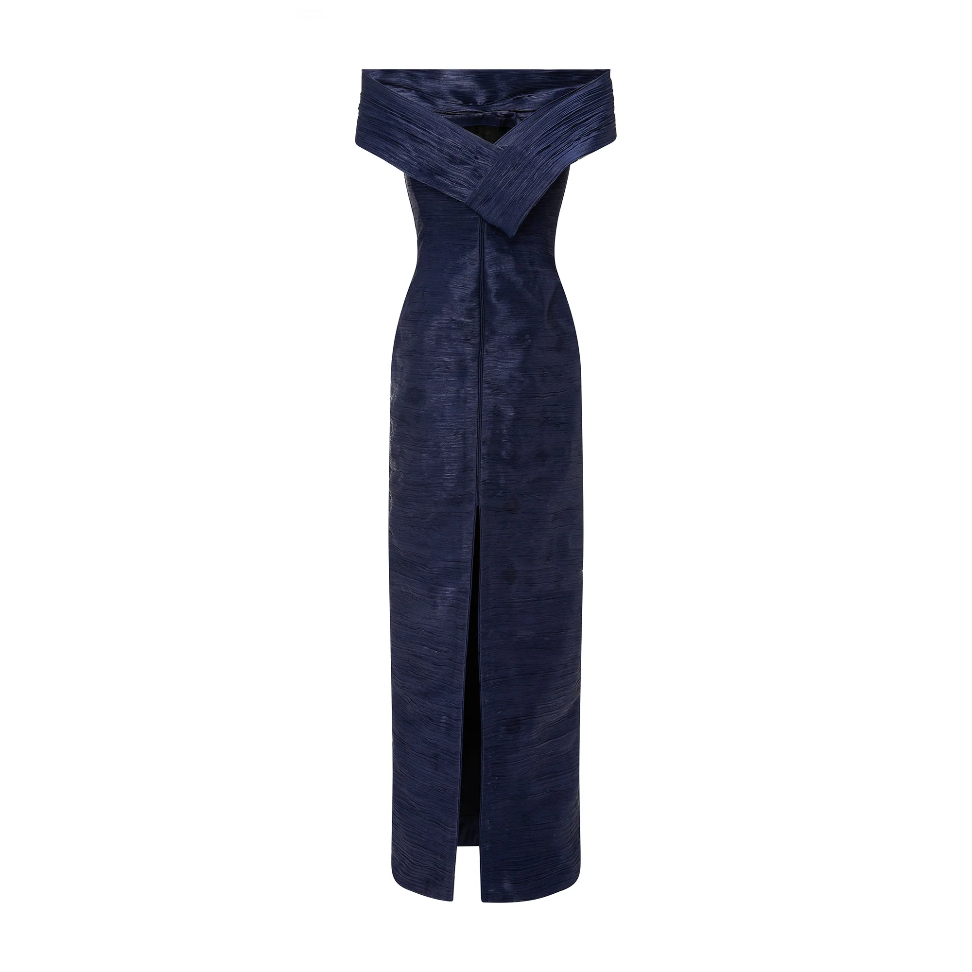 Off-Shoulder Pleated Silk Dress - Image 6