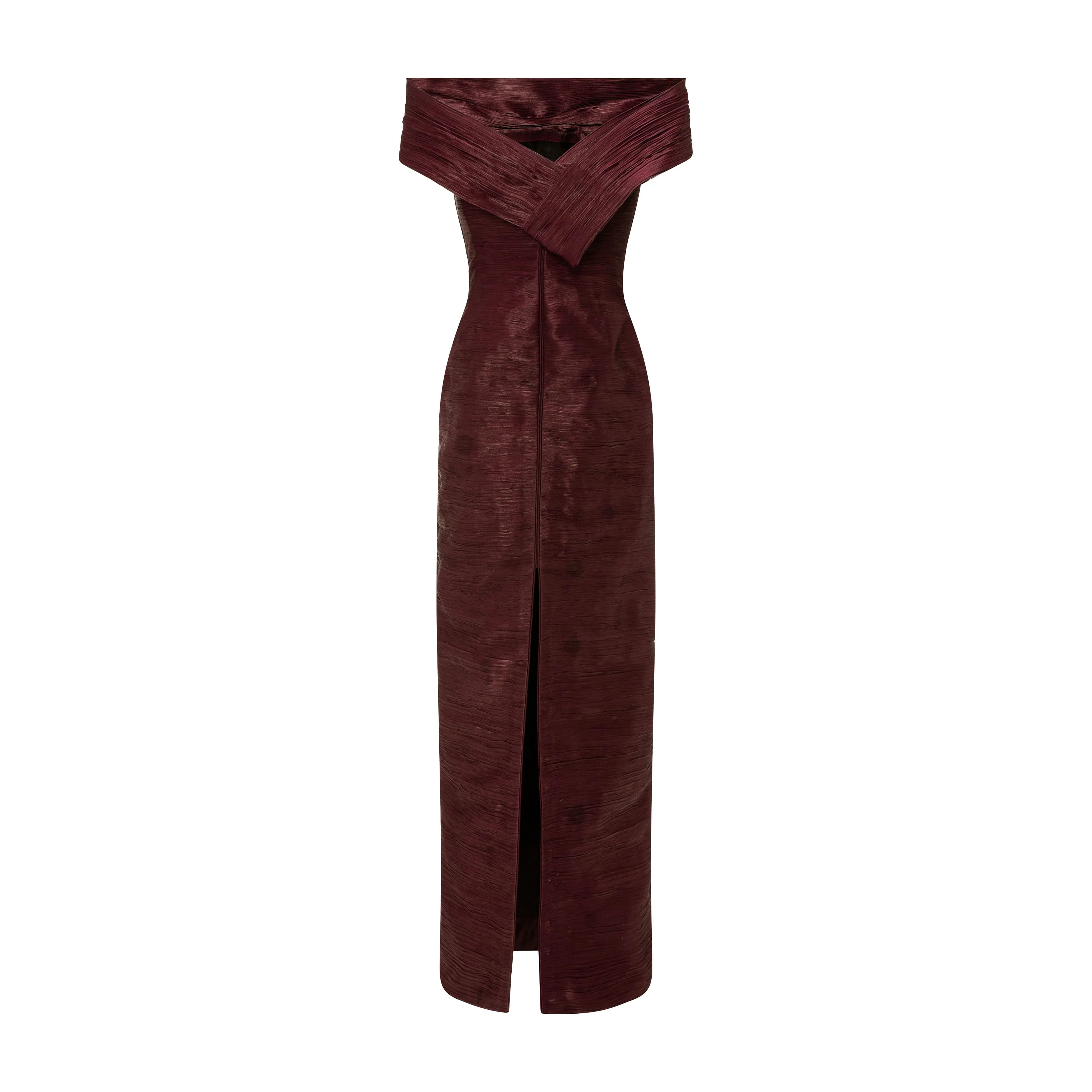 Off-Shoulder Pleated Silk Dress - Image 8