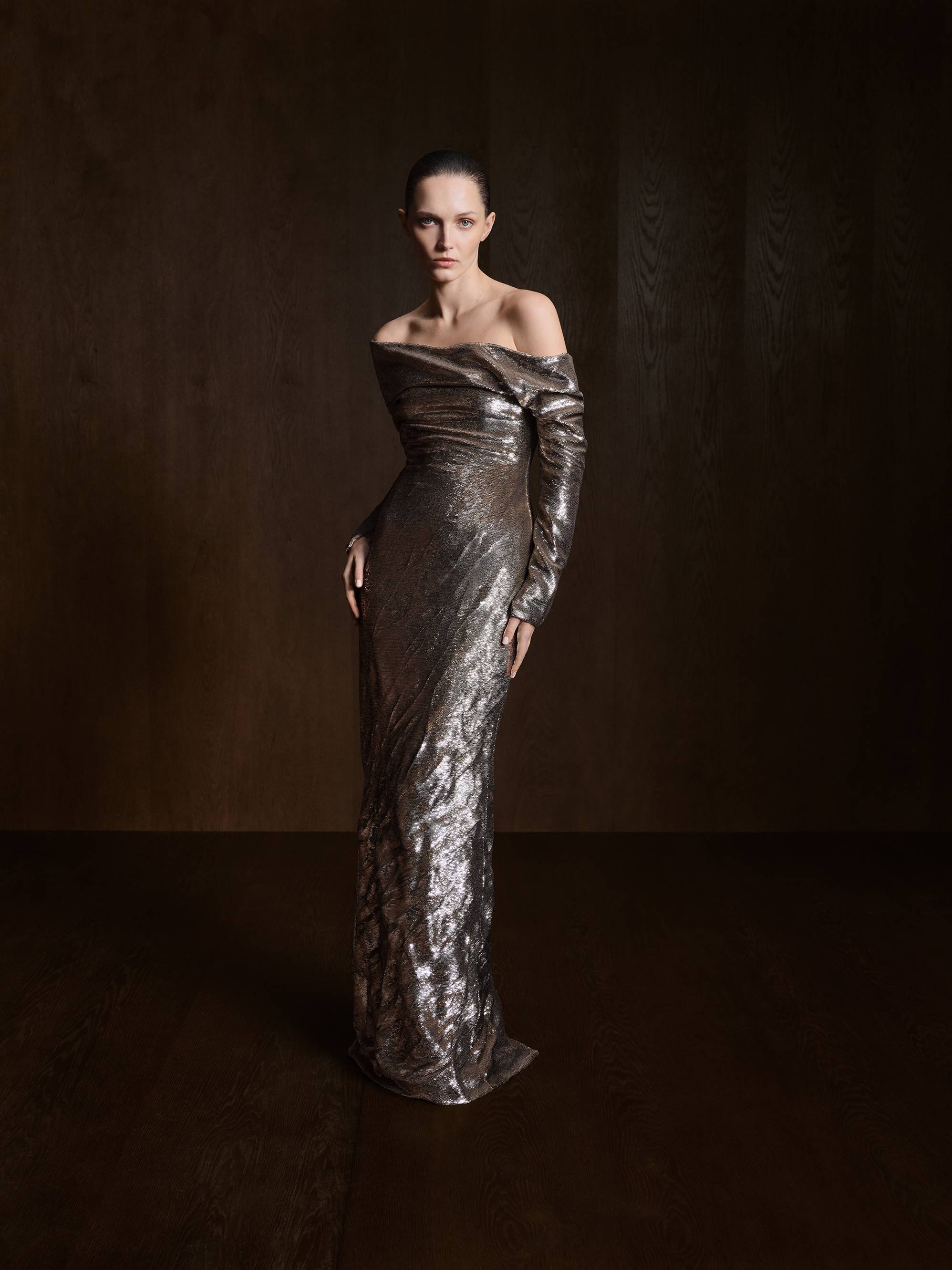 Off-Shoulder Sequins Dress With Wire Outline - Image 2