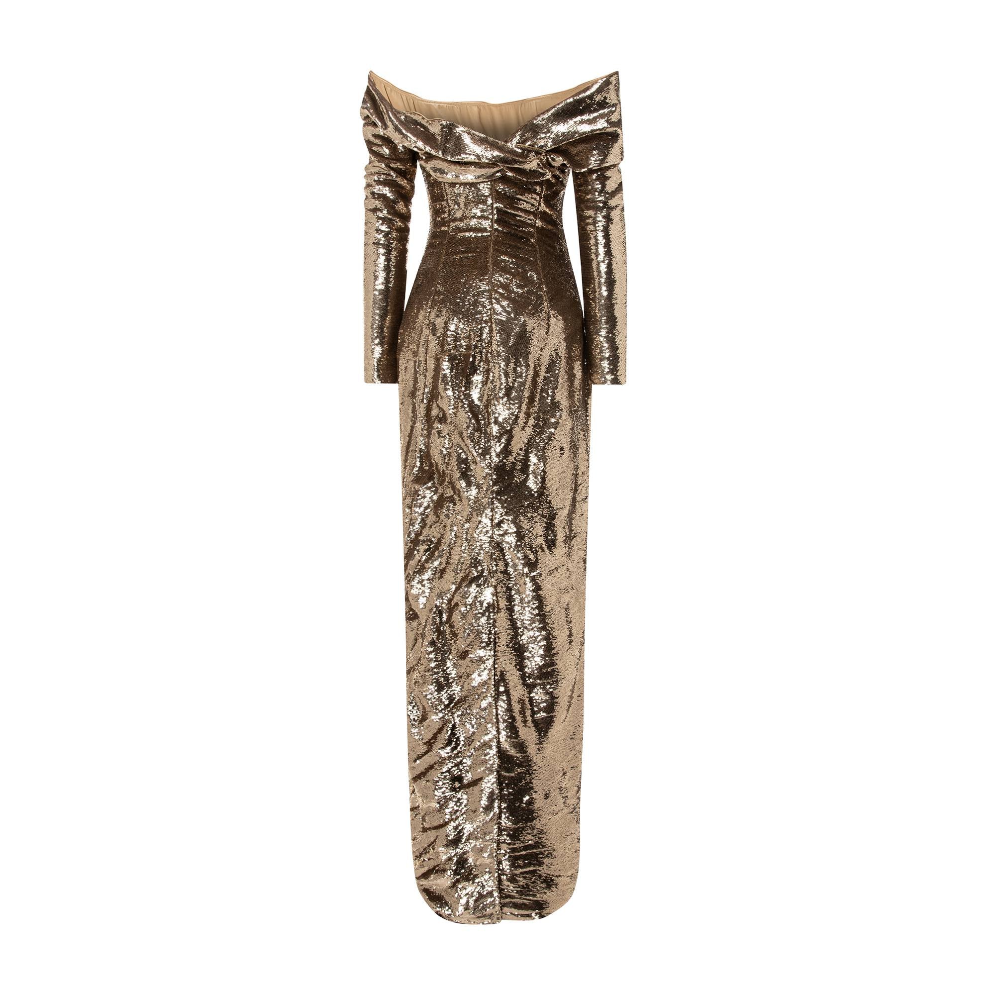 Off-Shoulder Sequins Dress With Wire Outline - Image 4