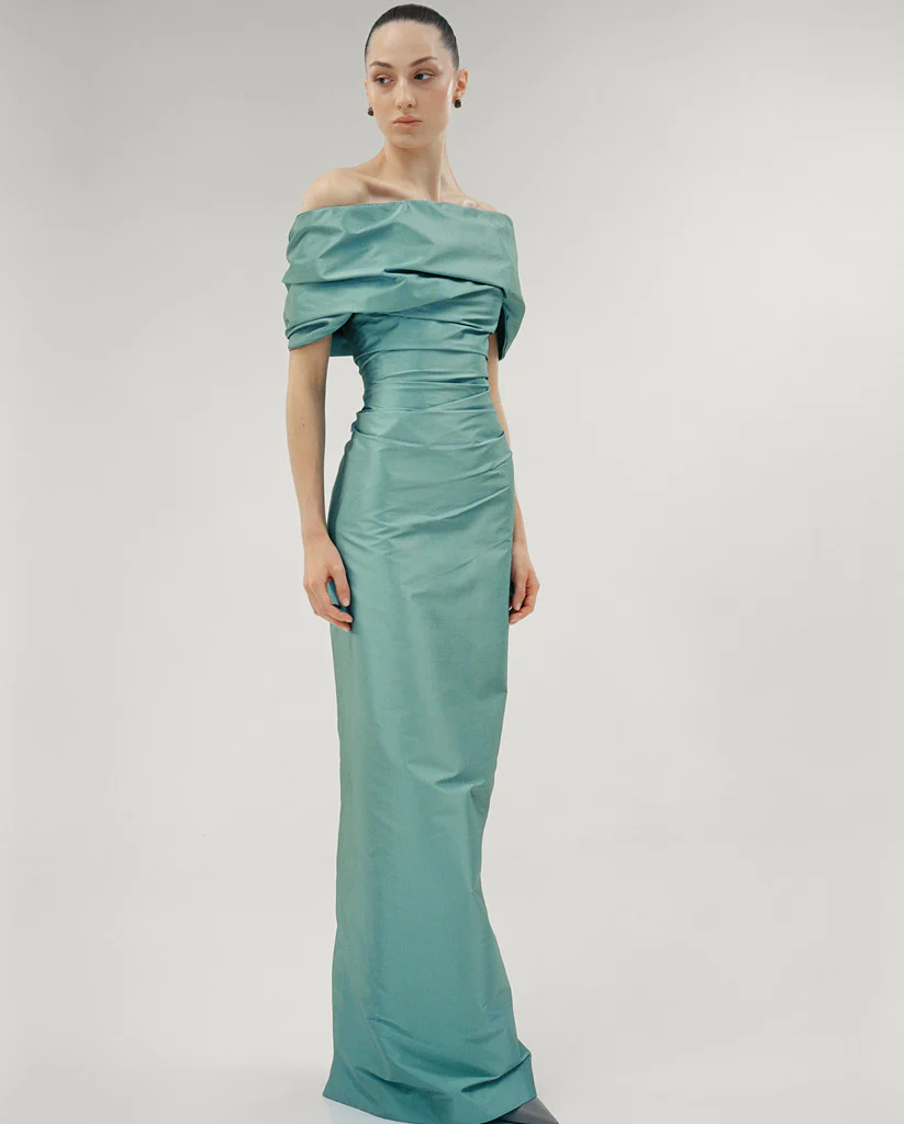 OFF SHOULDER TAFFETA DRAPED DRESS - Image 2