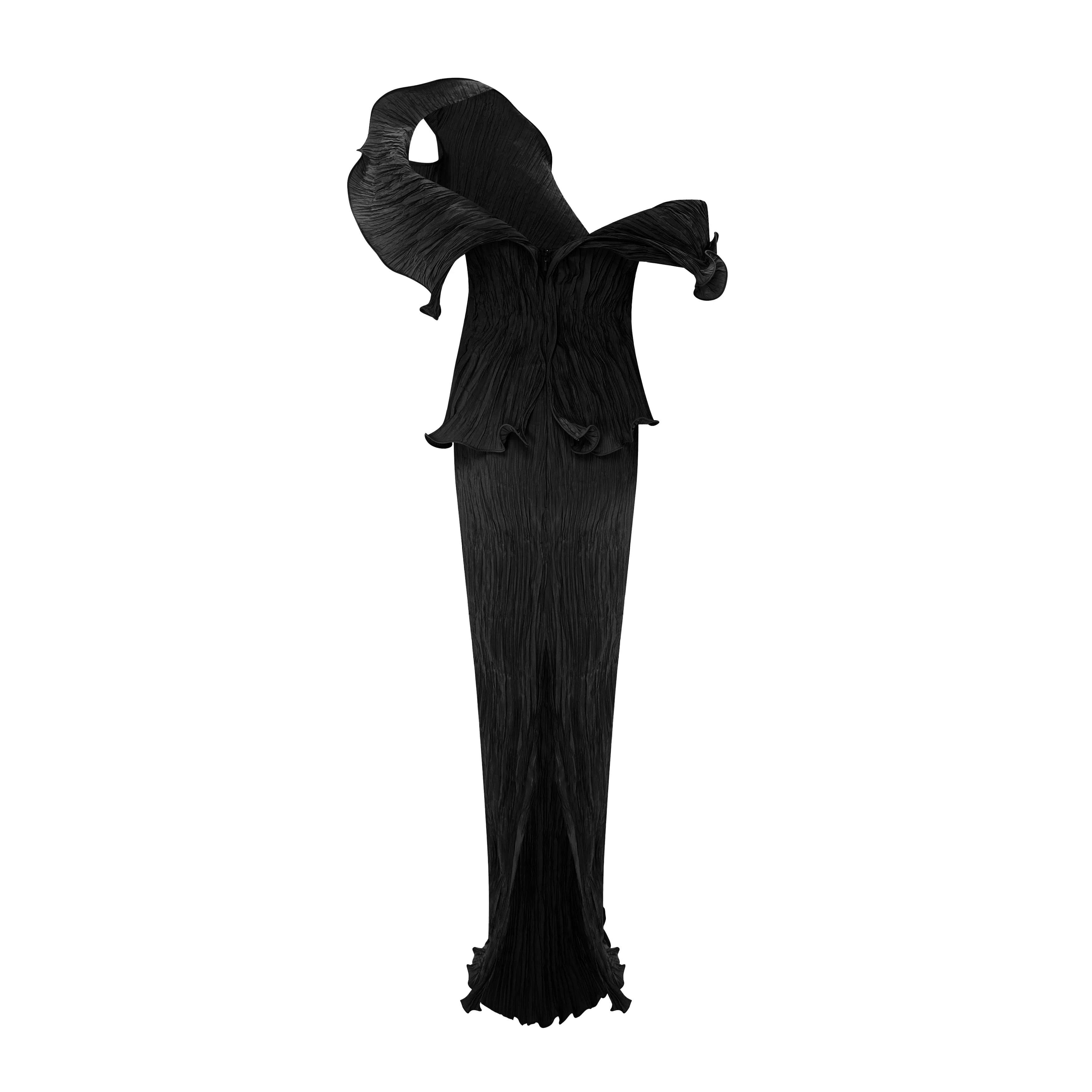 Off-Shoulder Taffeta Pleated With Wiring Outline Dress - Image 10