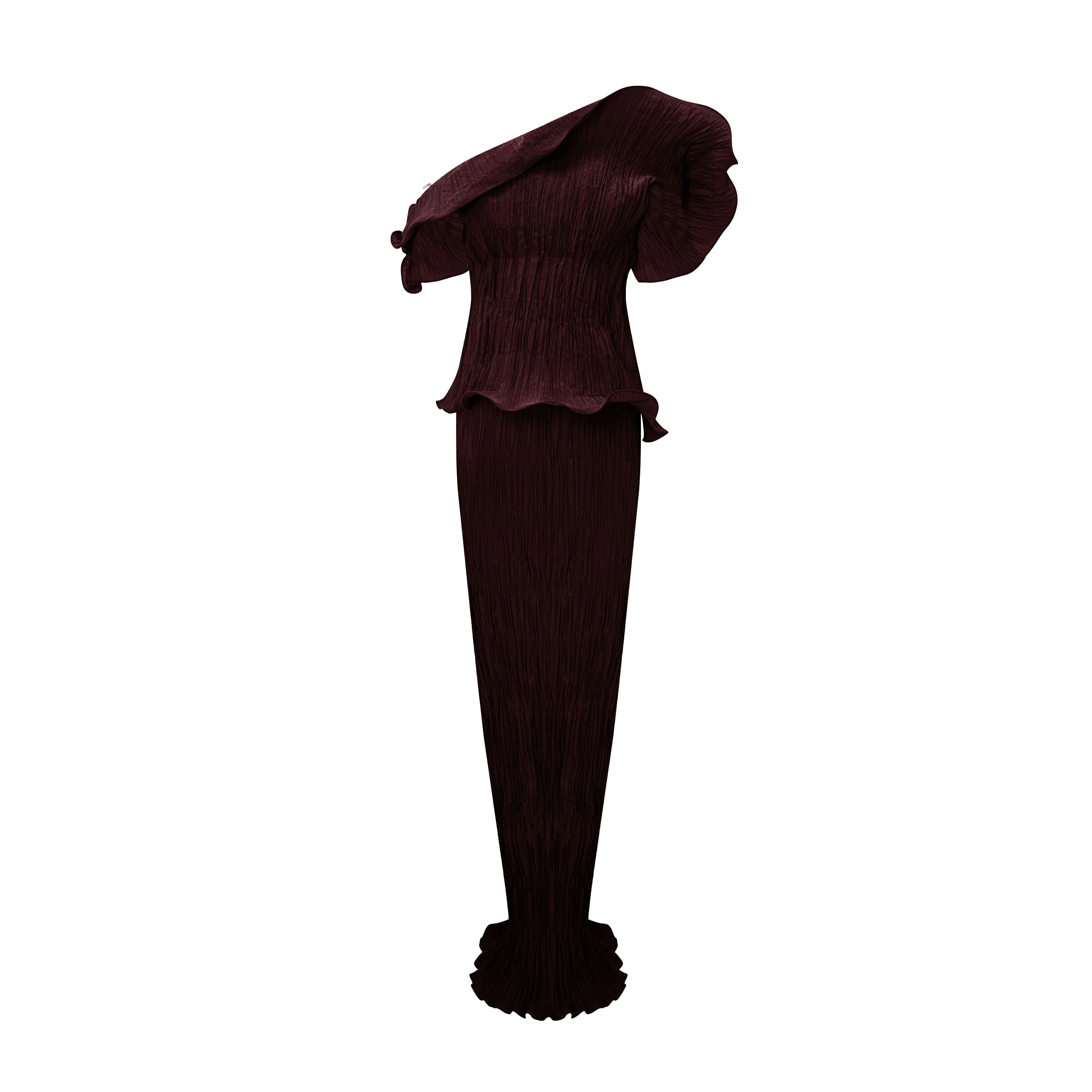 Off-Shoulder Taffeta Pleated With Wiring Outline Dress - Image 5