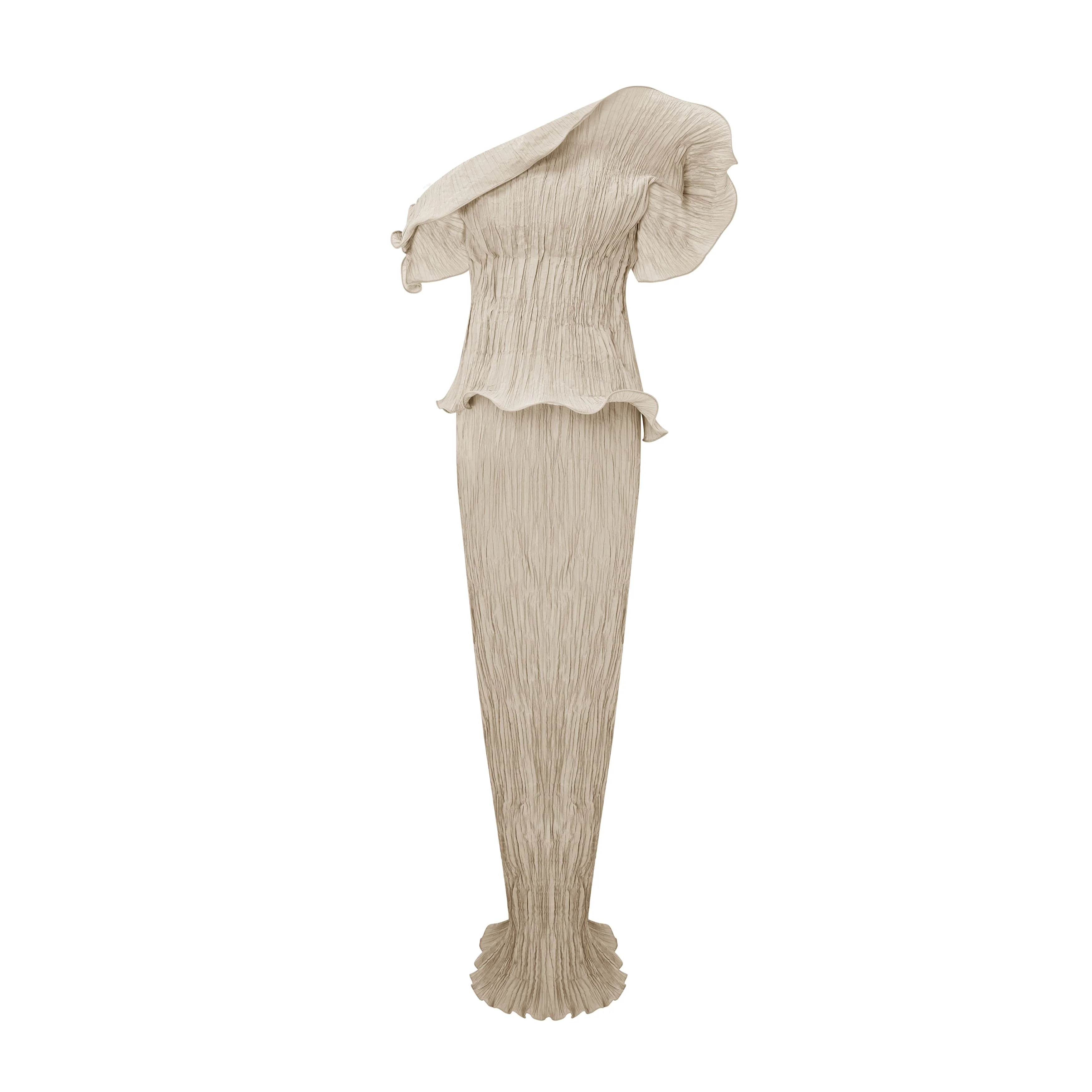 Off-Shoulder Taffeta Pleated With Wiring Outline Dress - Image 7