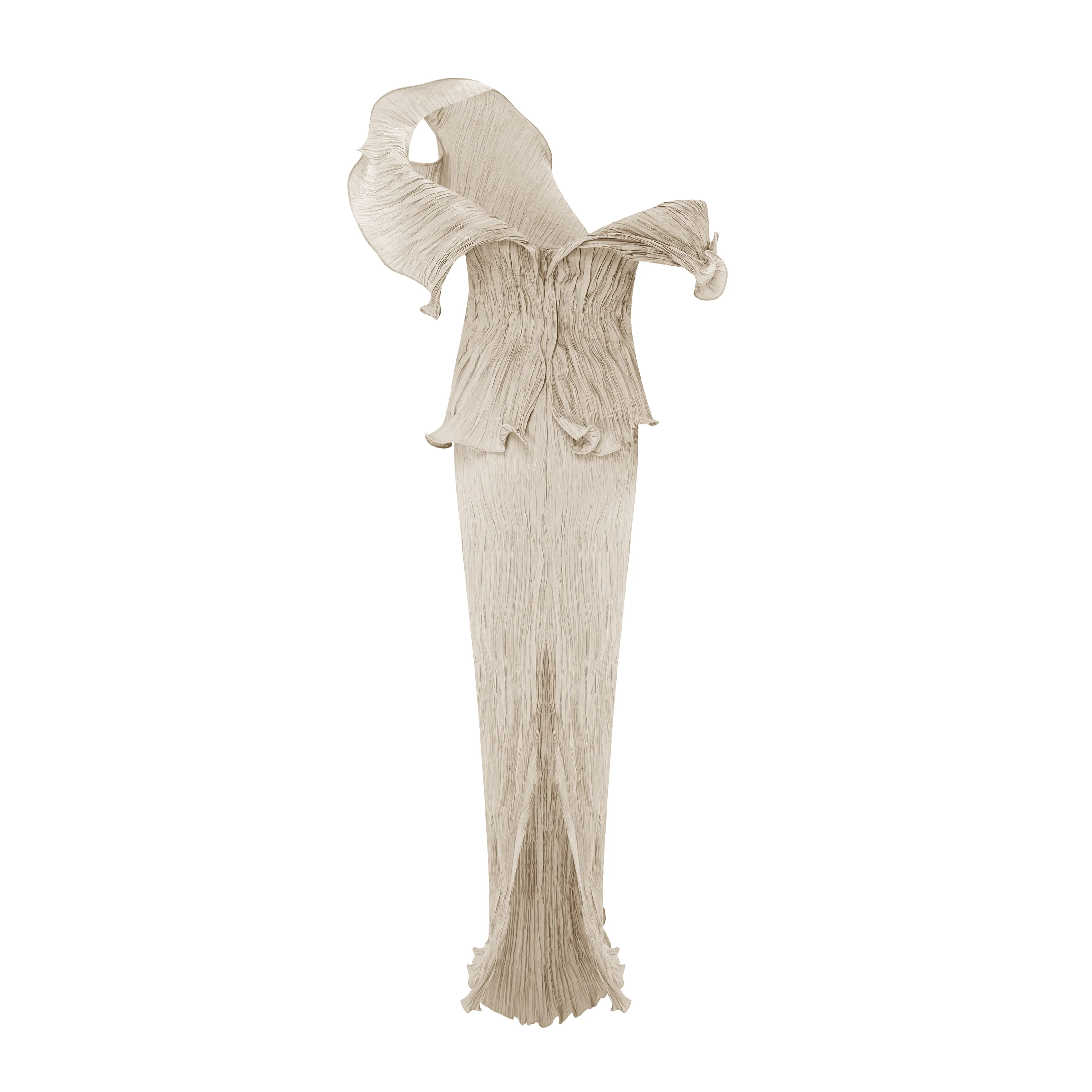 Off-Shoulder Taffeta Pleated With Wiring Outline Dress - Image 8