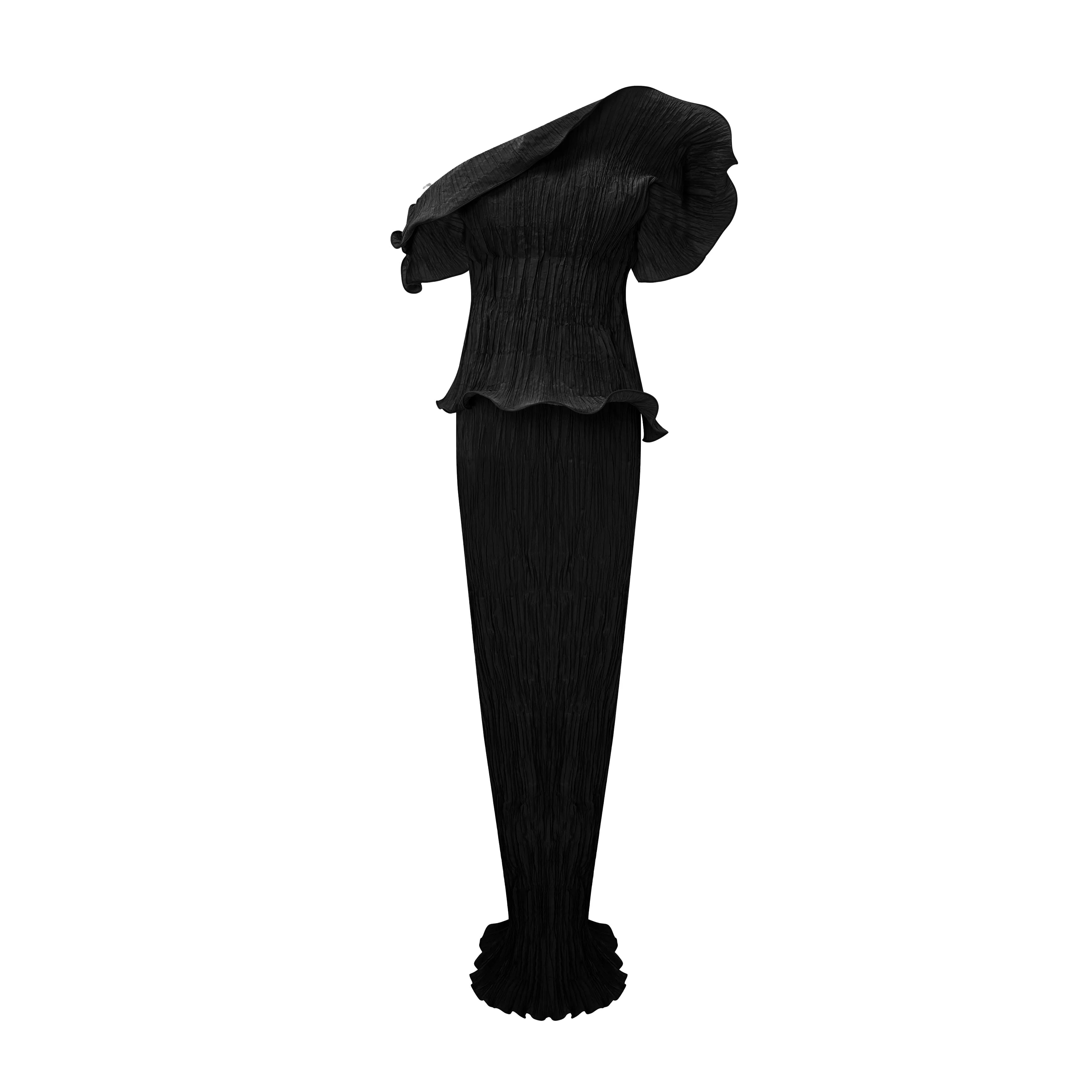 Off-Shoulder Taffeta Pleated With Wiring Outline Dress - Image 9
