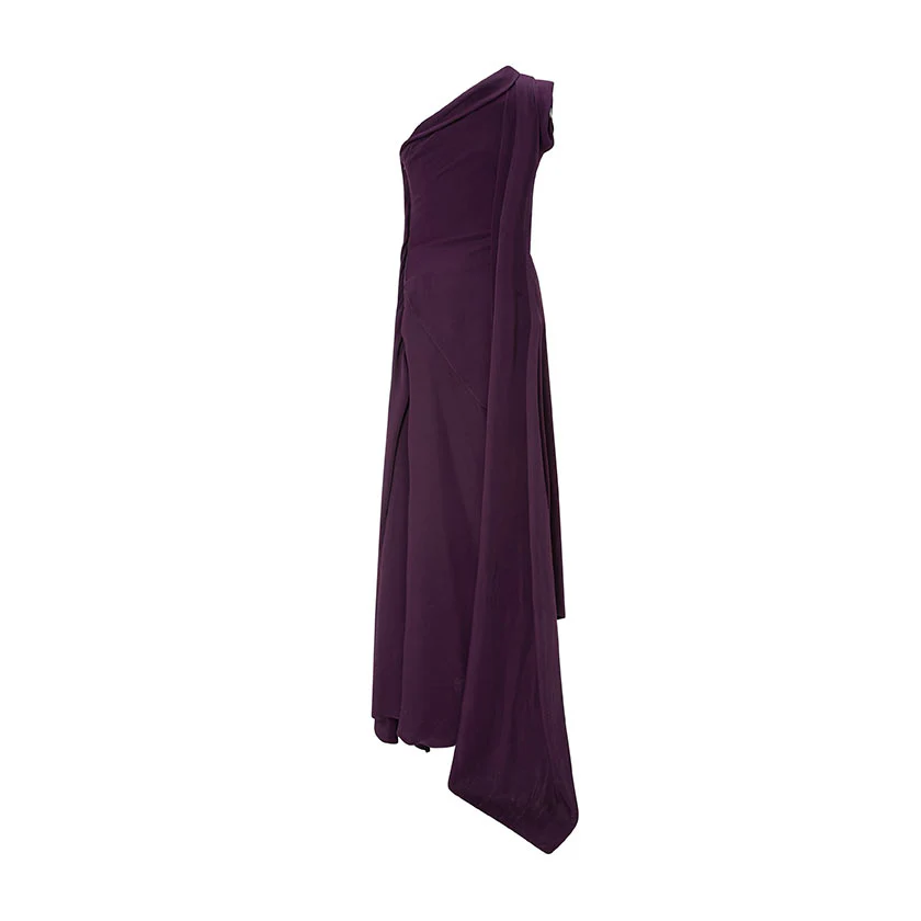 One Shoulder Crepe Dress With Cape - Image 3