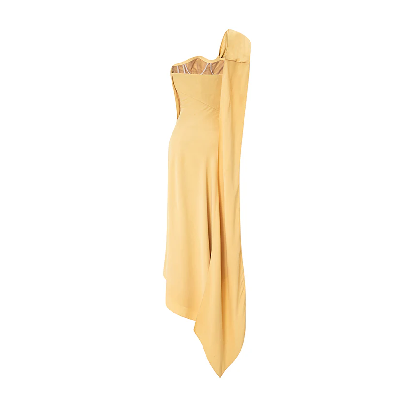 One Shoulder Crepe Dress With Wiring Outline - Image 4
