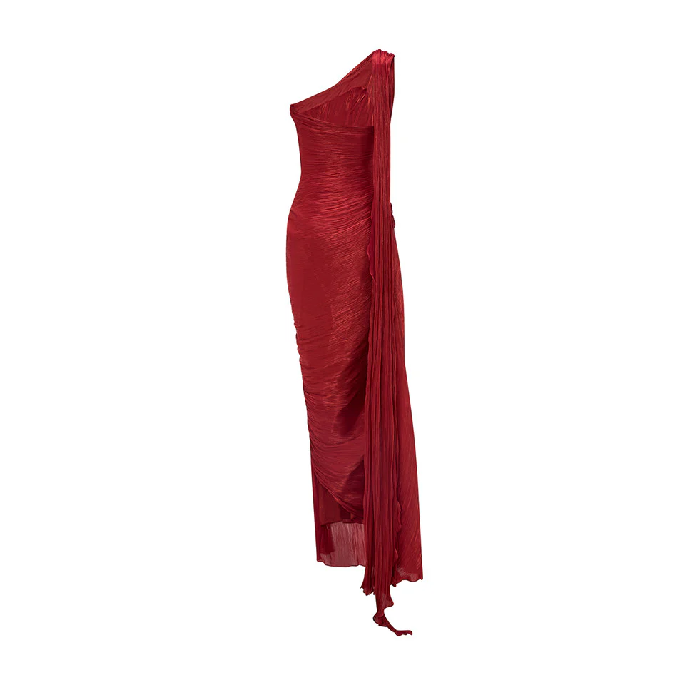 ONE SHOULDER DRAPED SILK ROSEYA HAND PLEATED GOWN - Image 5