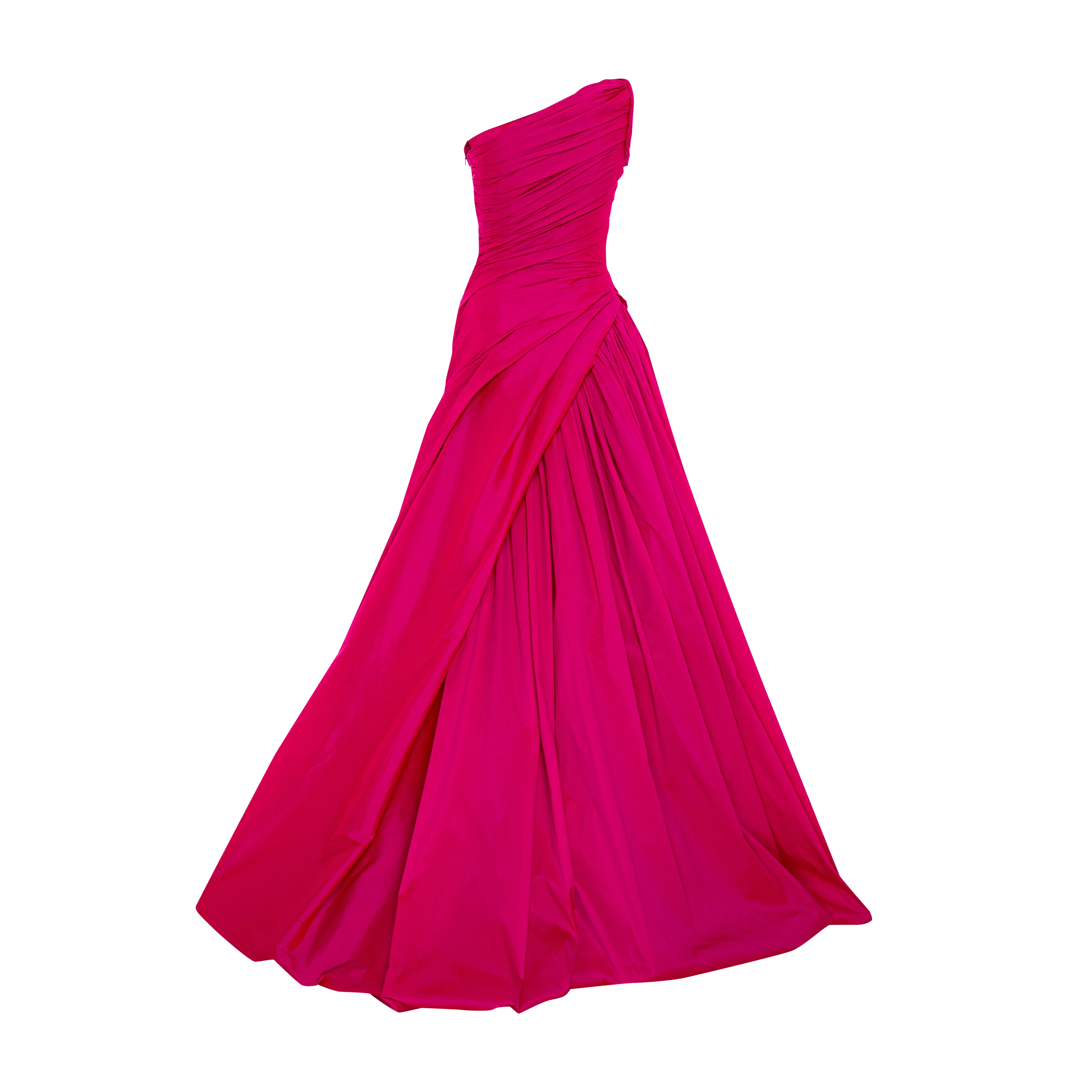 One shoulder draped tafeta gown with slit - Image 3