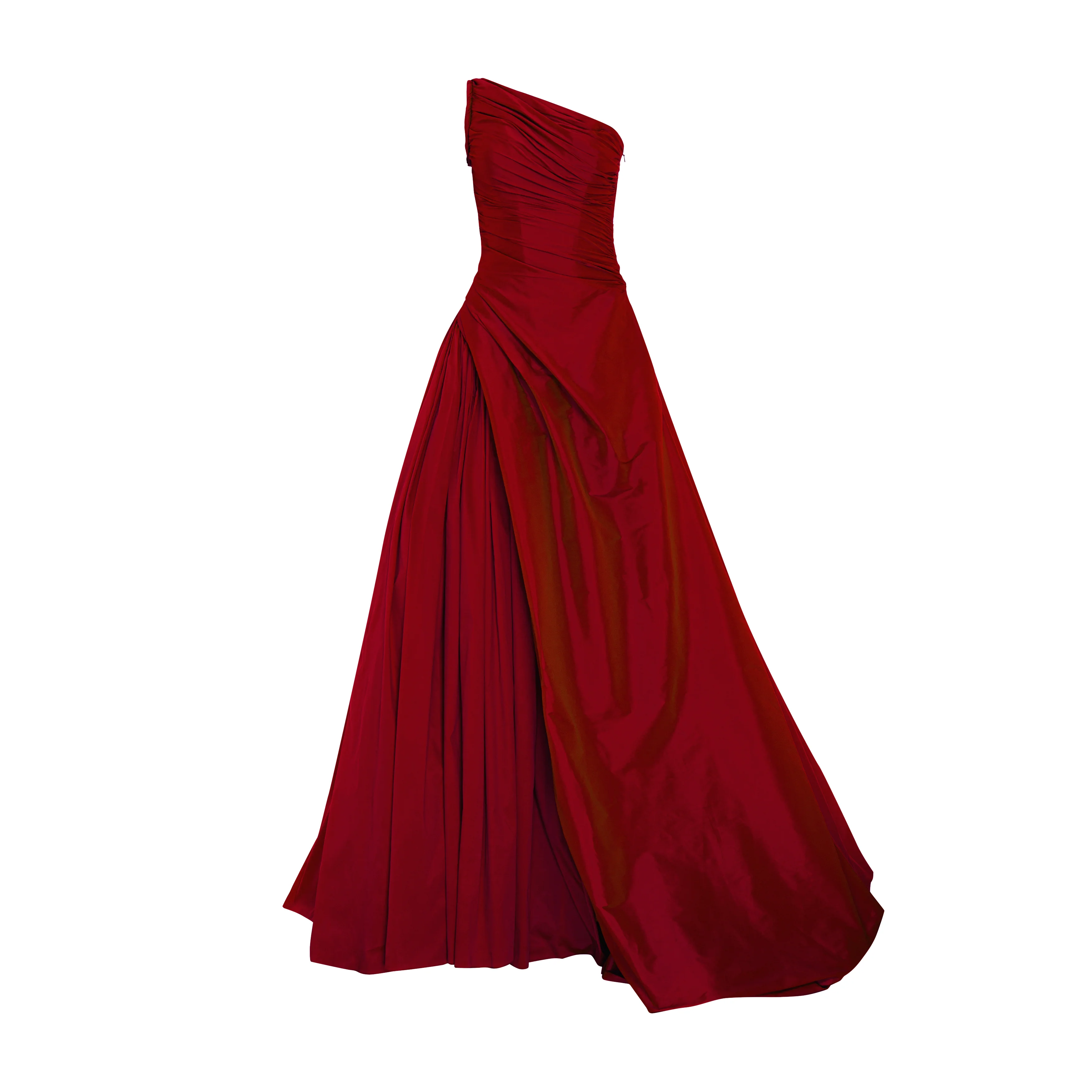 One shoulder draped tafeta gown with slit - Image 4