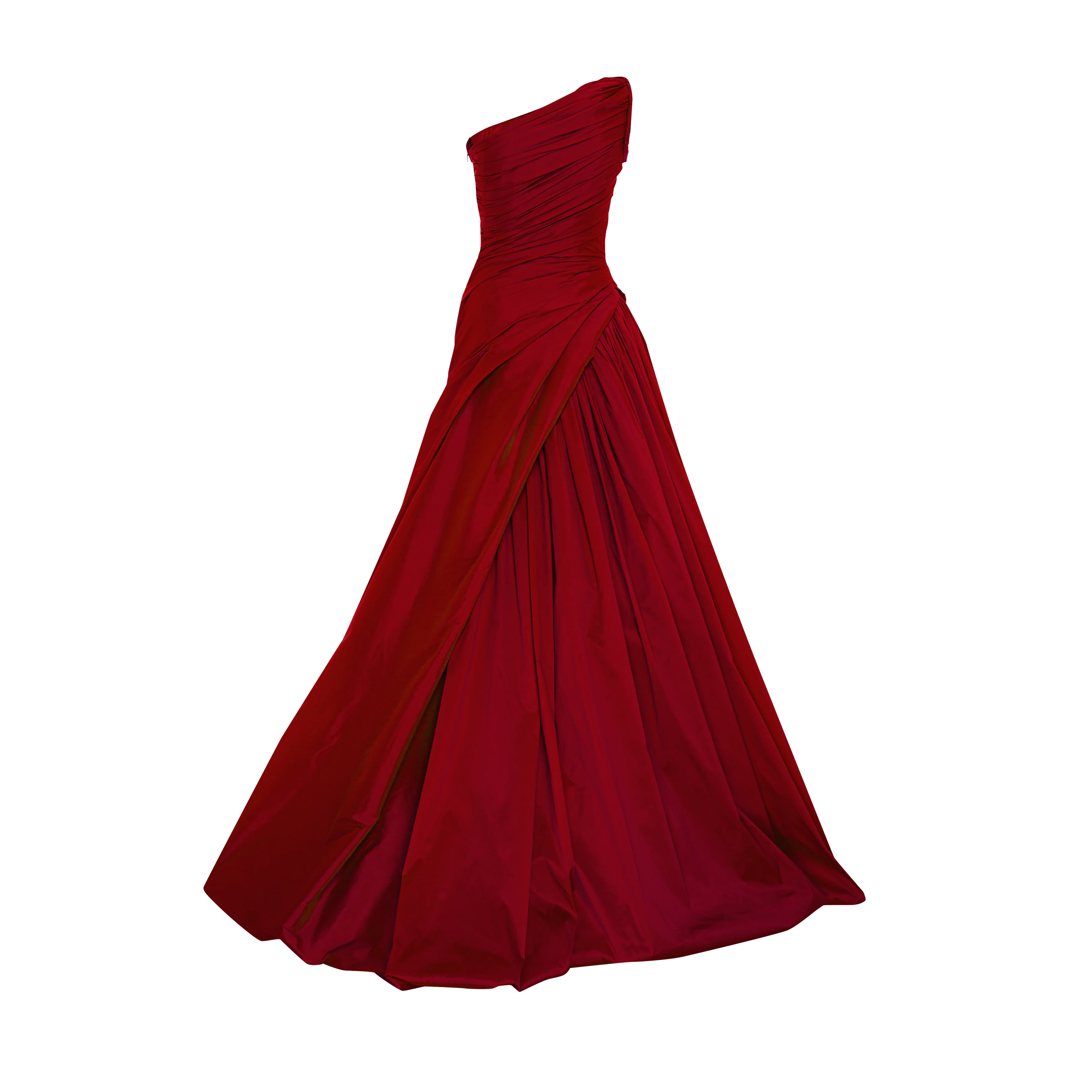 One shoulder draped tafeta gown with slit - Image 5