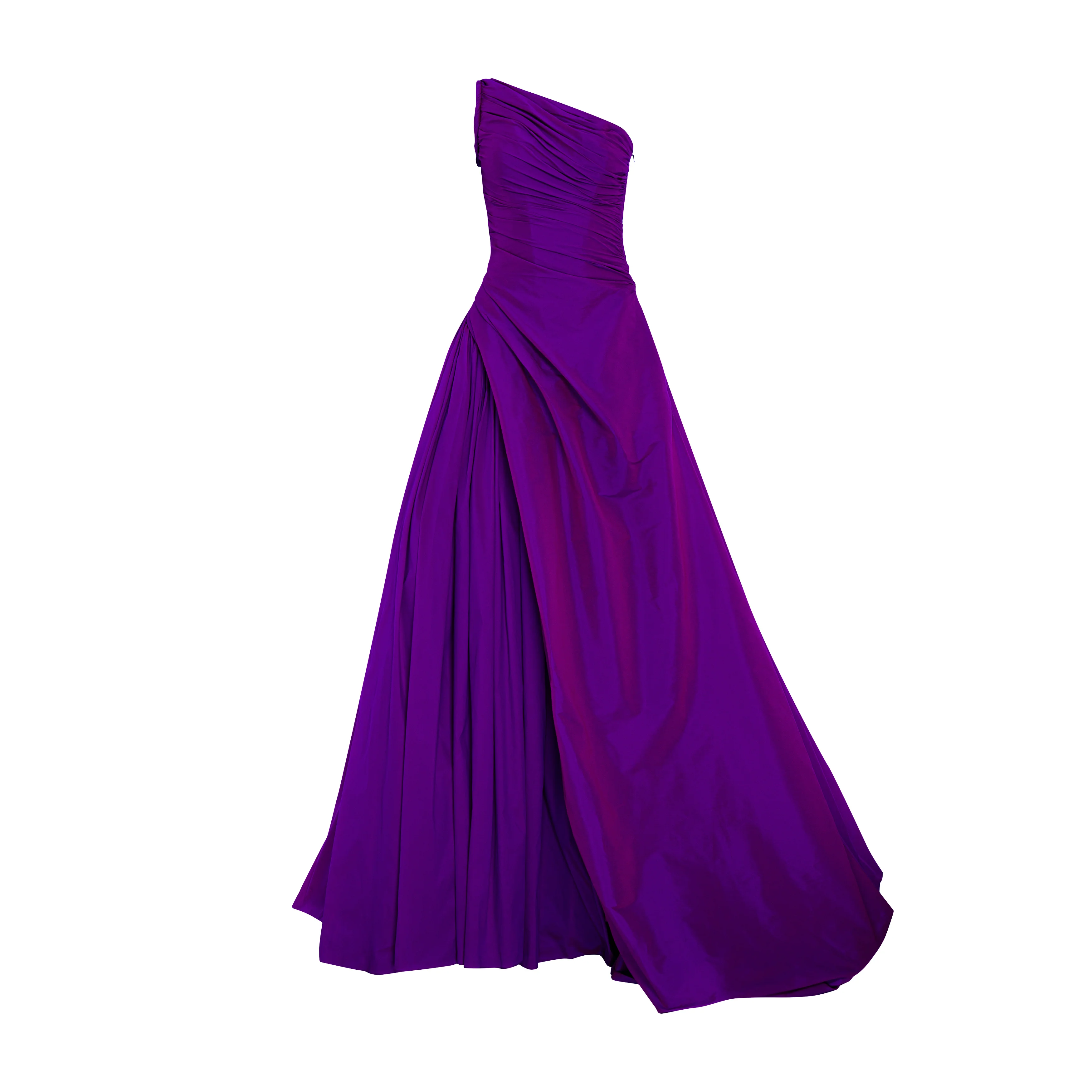 One shoulder draped tafeta gown with slit - Image 6