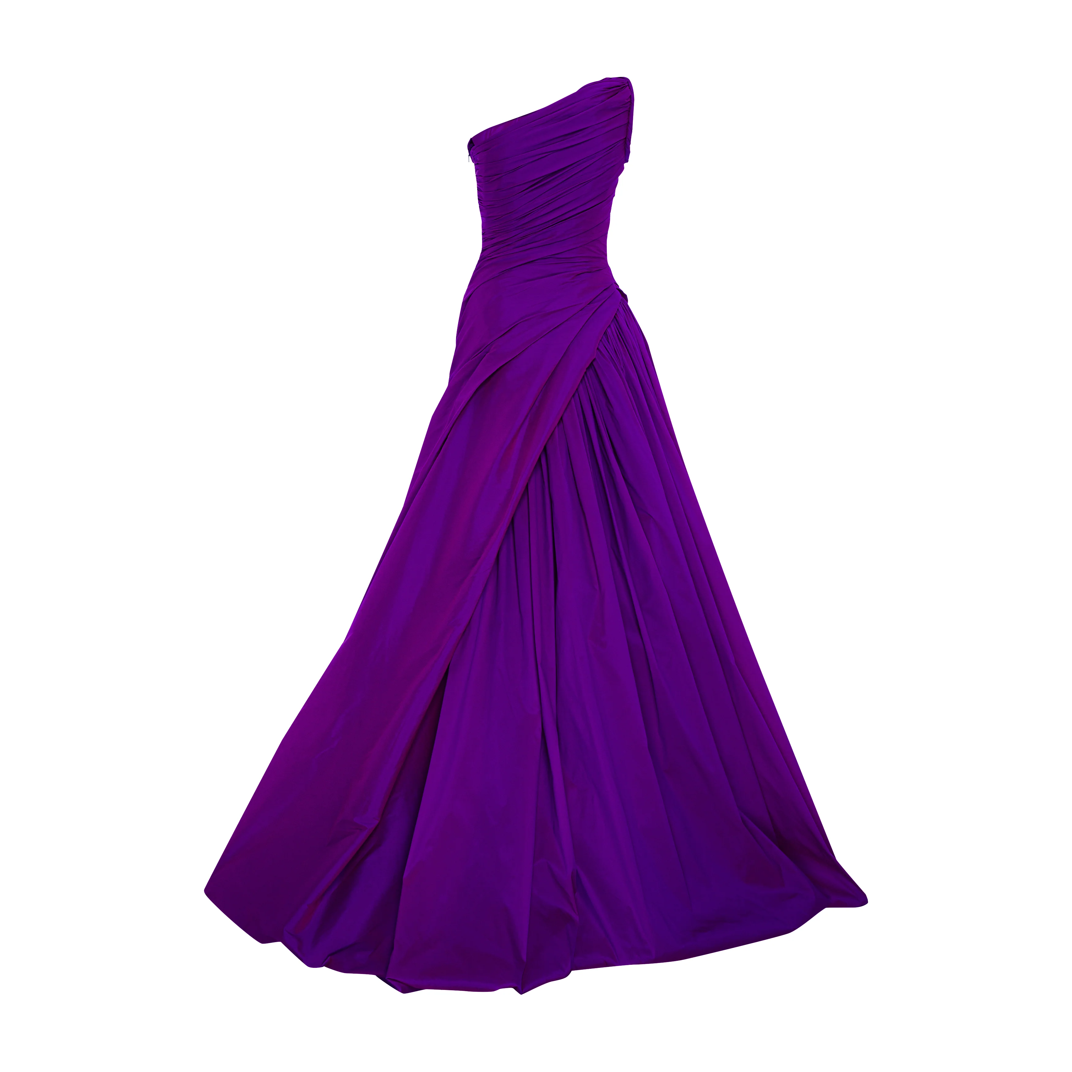 One shoulder draped tafeta gown with slit - Image 7