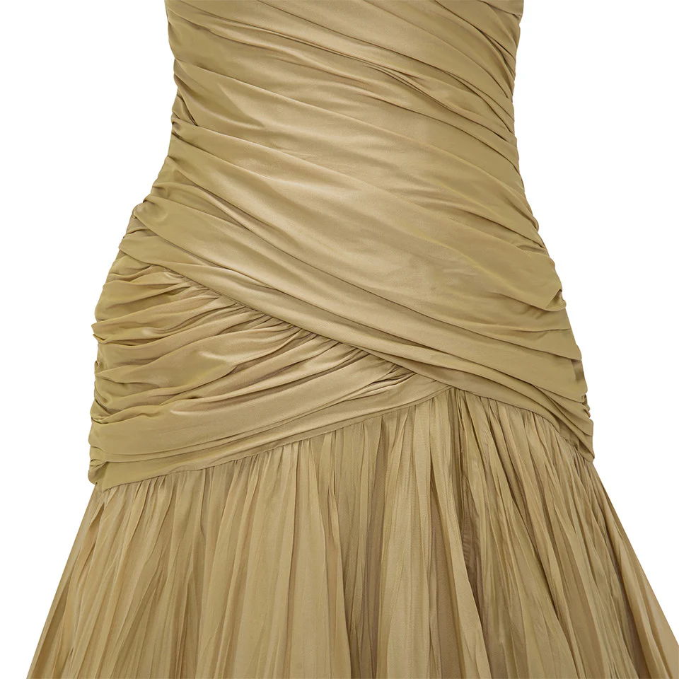 ONE SHOULDER DRAPED TAFFETA A-LINE CUT DRESS - Image 5