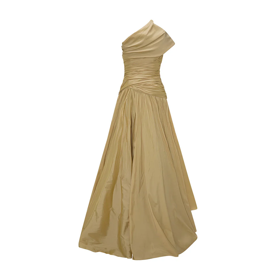ONE SHOULDER DRAPED TAFFETA A-LINE CUT DRESS - Image 6