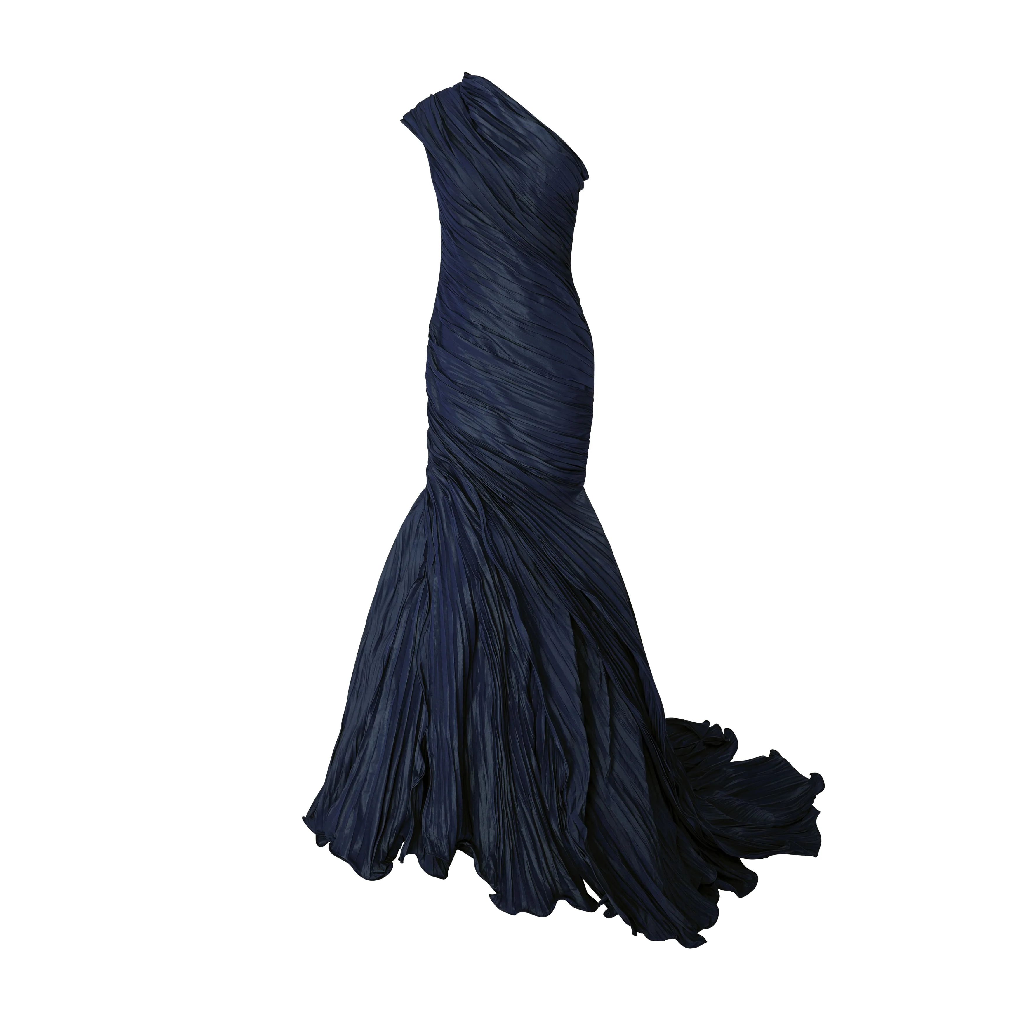 One-Shoulder Fish Cut Pleated Taffeta Dress - Image 10