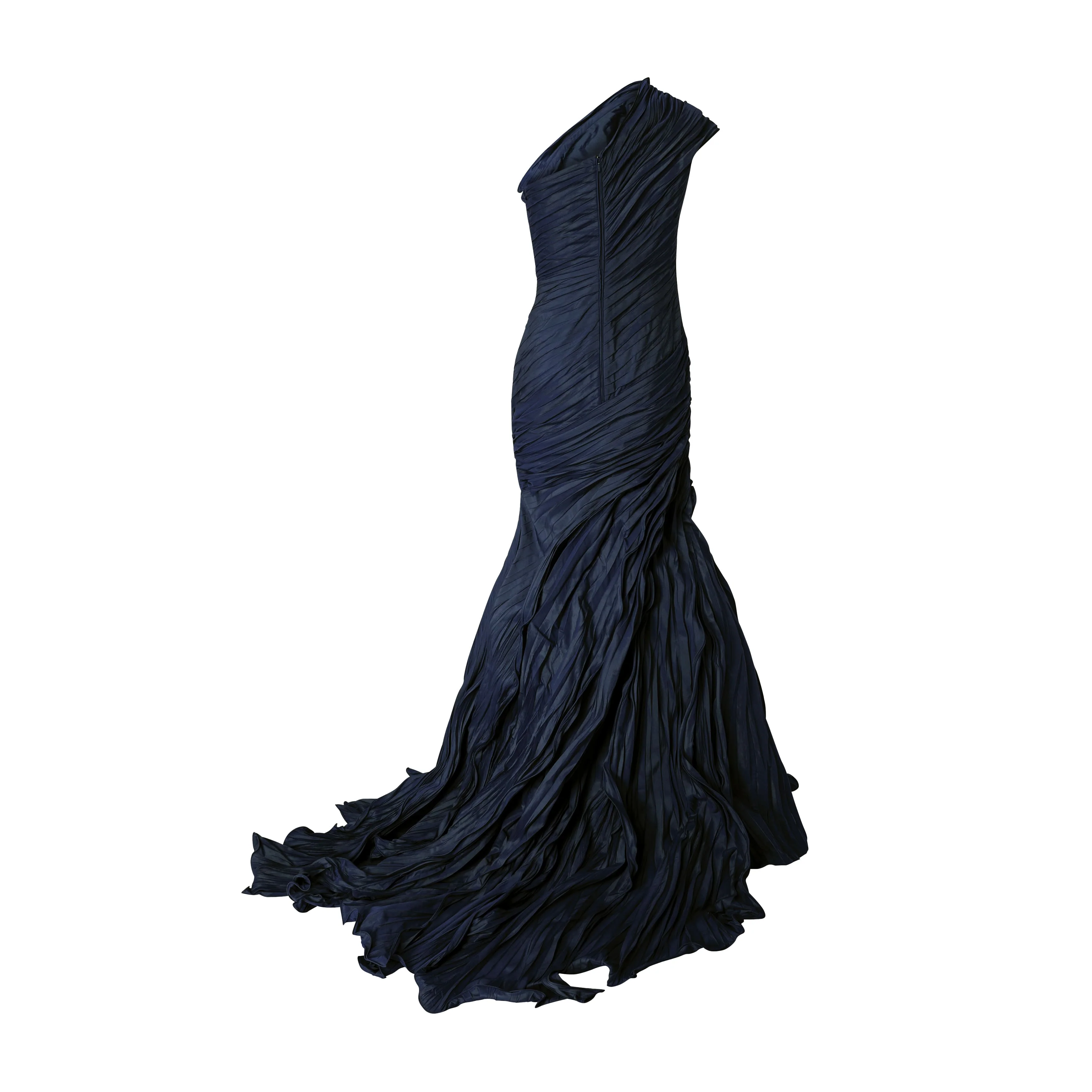 One-Shoulder Fish Cut Pleated Taffeta Dress - Image 11