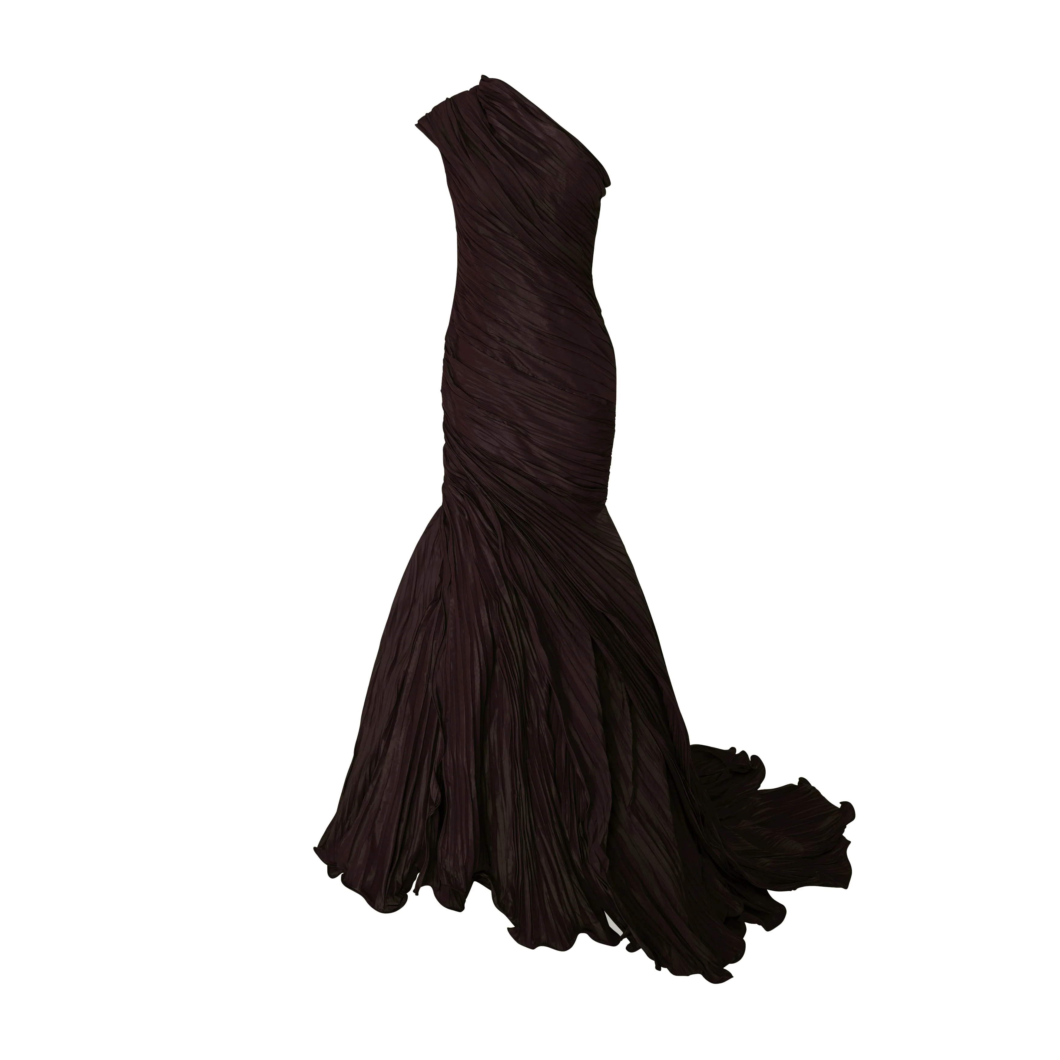 One-Shoulder Fish Cut Pleated Taffeta Dress - Image 12