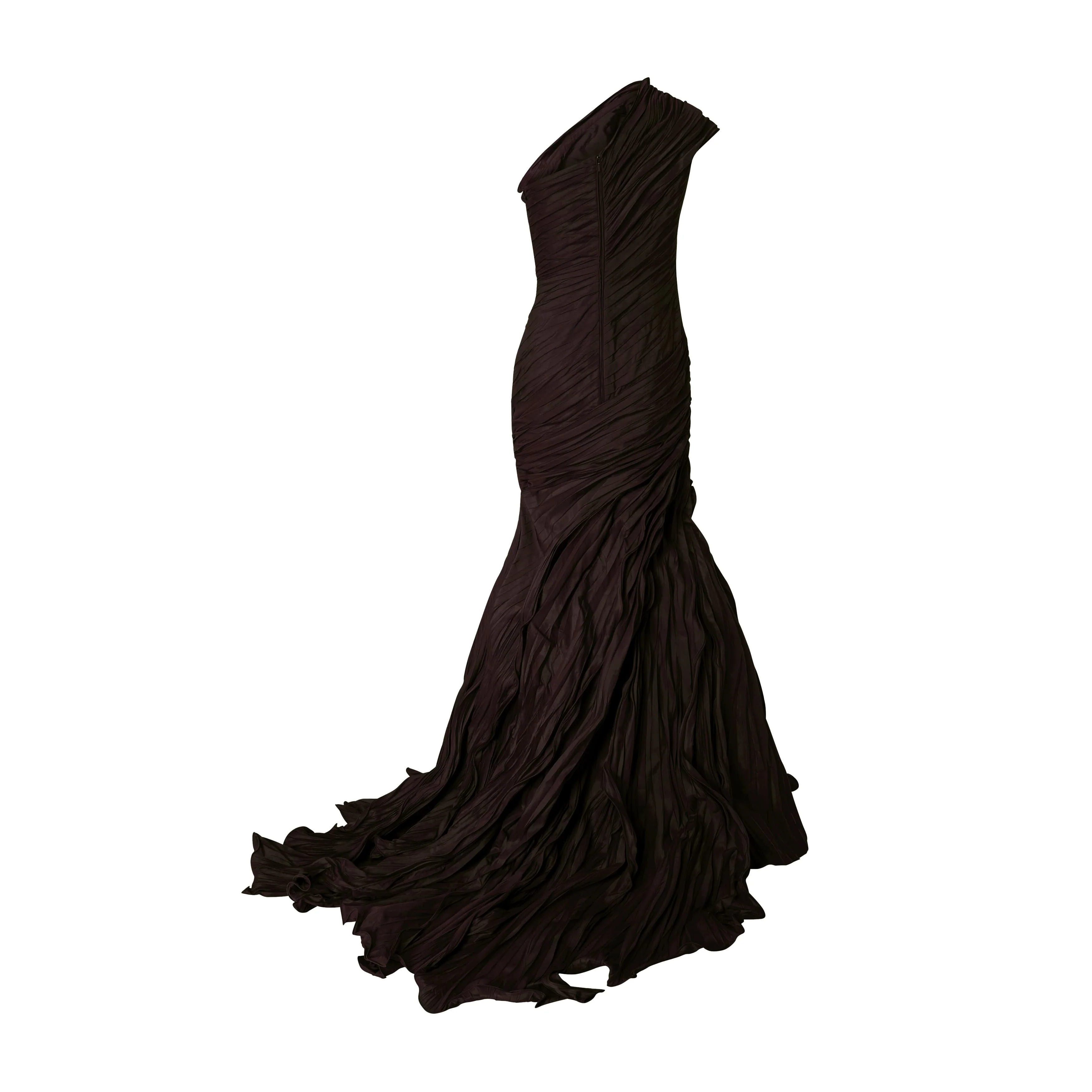 One-Shoulder Fish Cut Pleated Taffeta Dress - Image 13